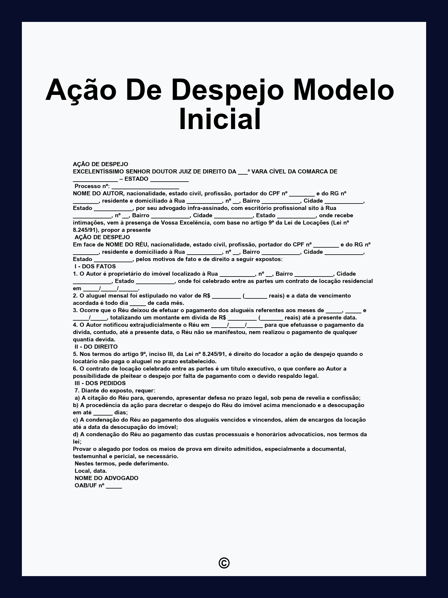 Ação De Despejo Modelo Inicial