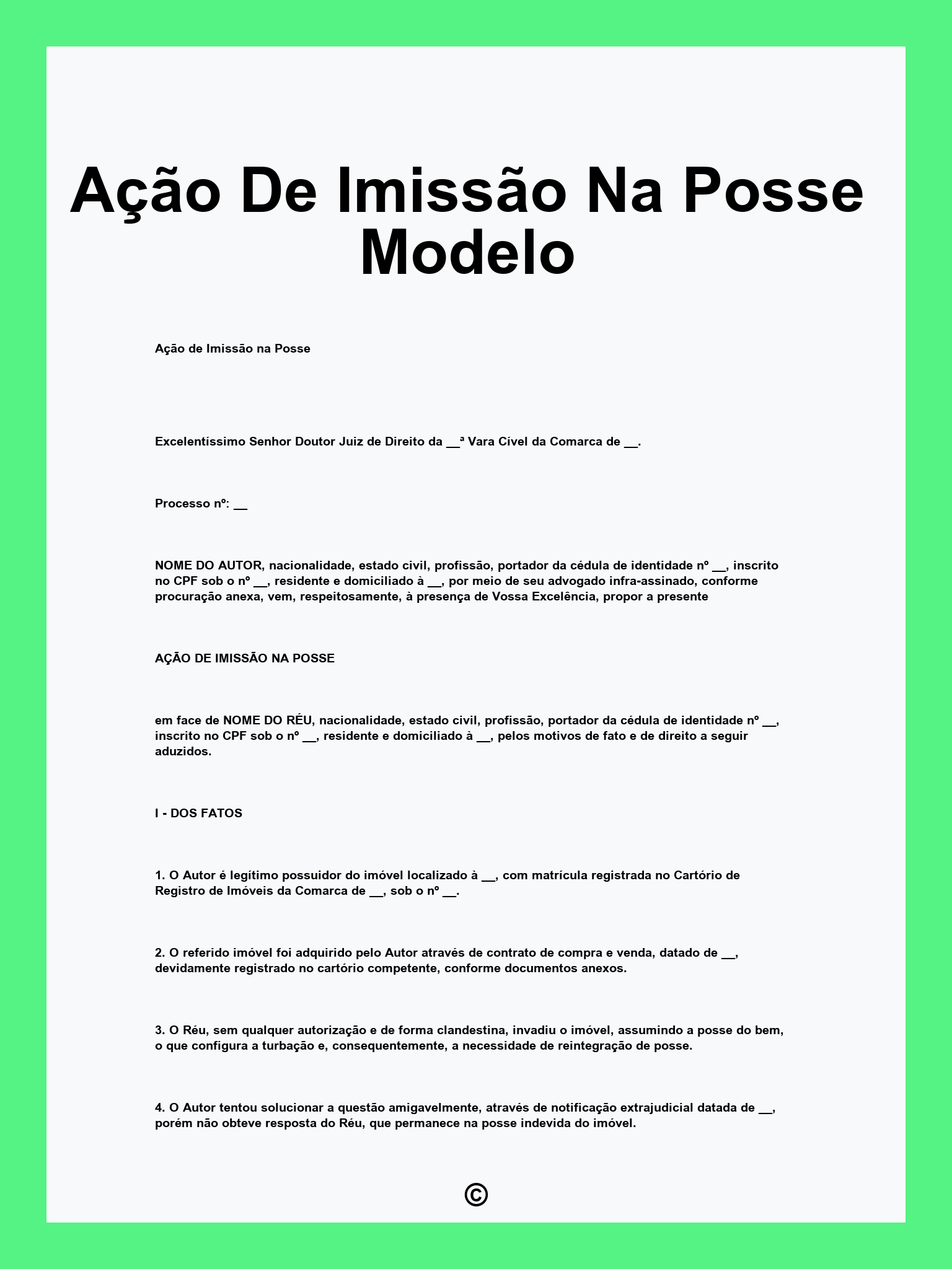 Ação De Imissão Na Posse Modelo