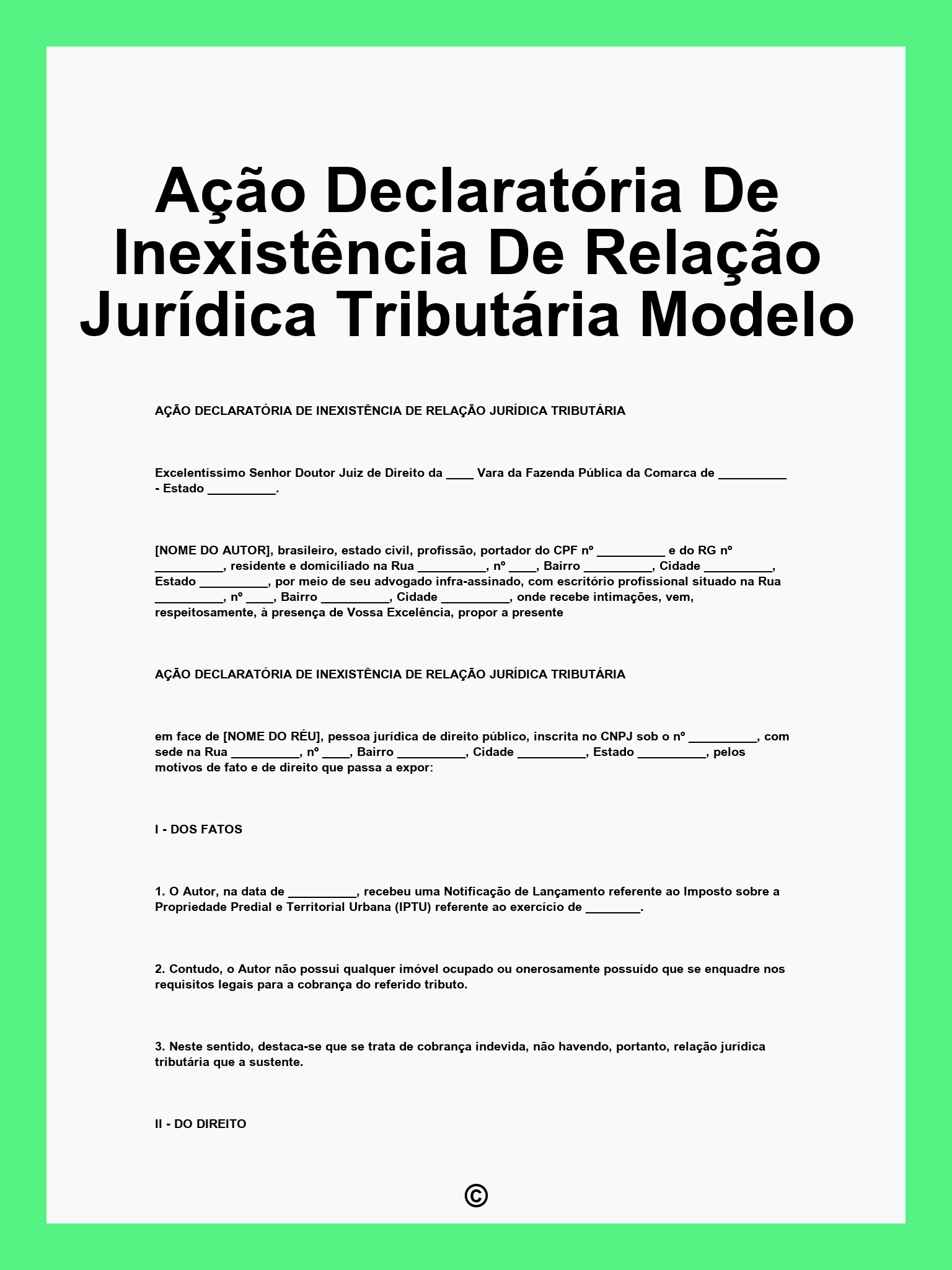 Ação Declaratória De Inexistência De Relação Jurídica Tributária Modelo