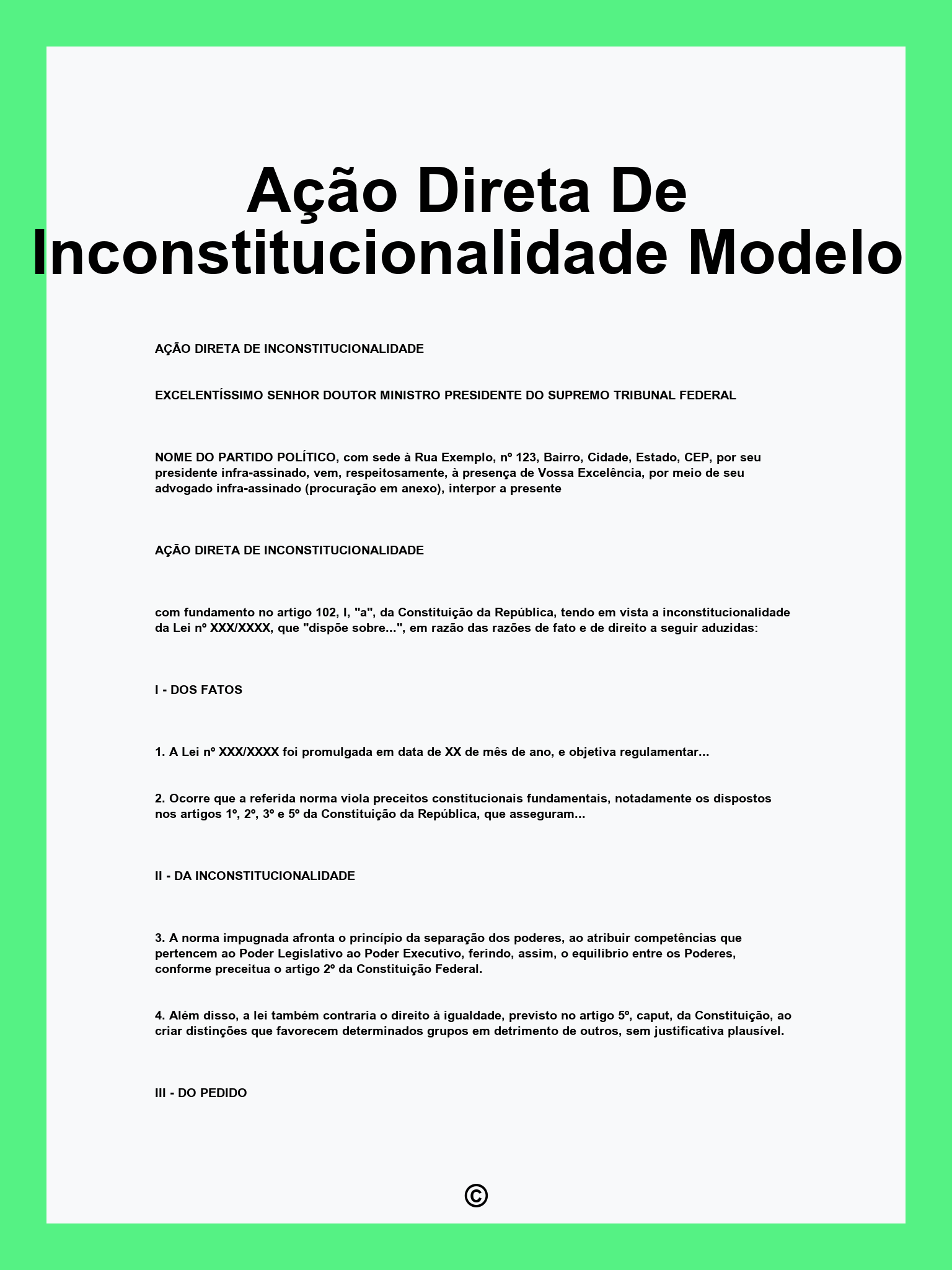 Ação Direta De Inconstitucionalidade Modelo