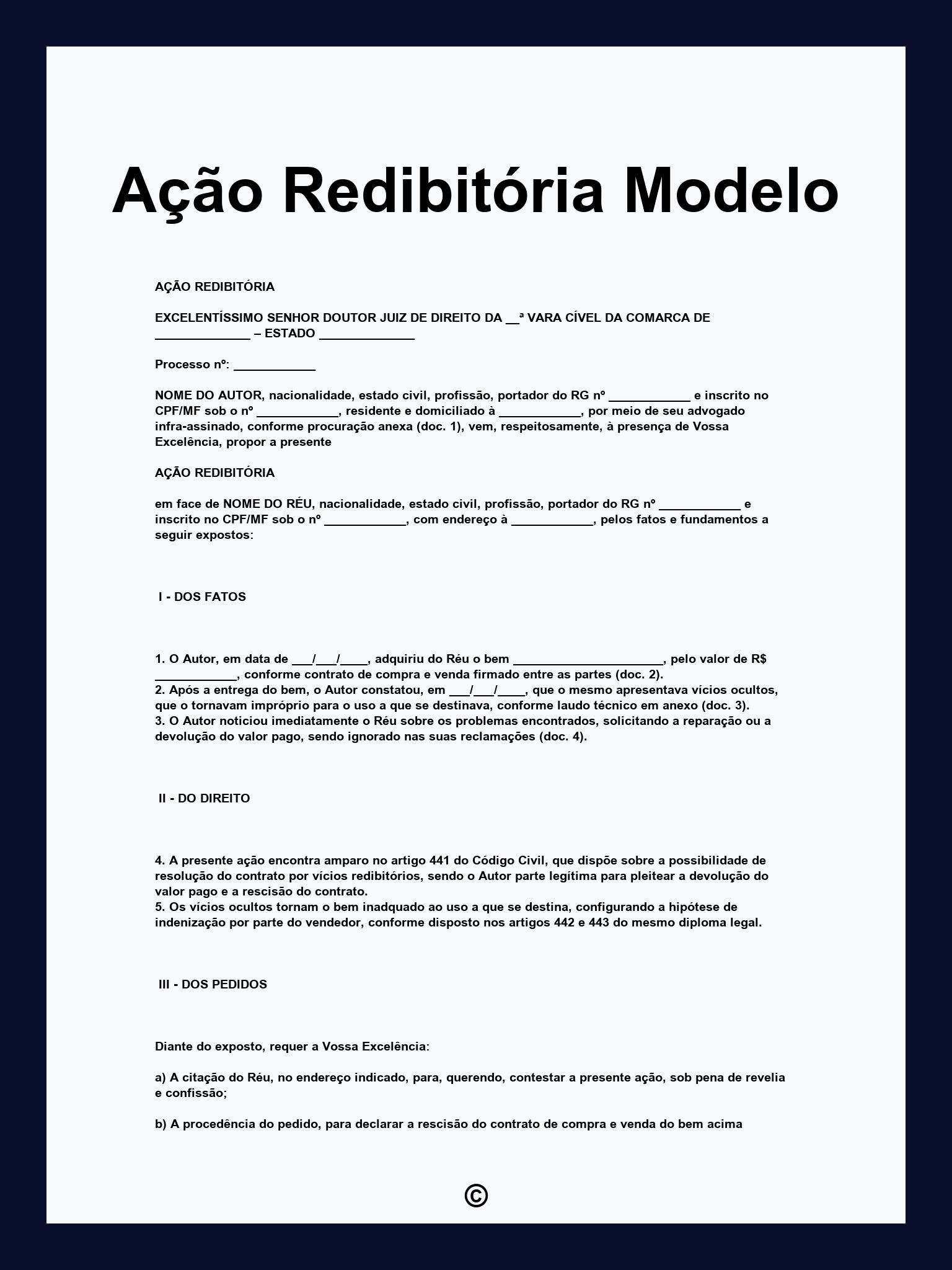 Ação Redibitória Modelo