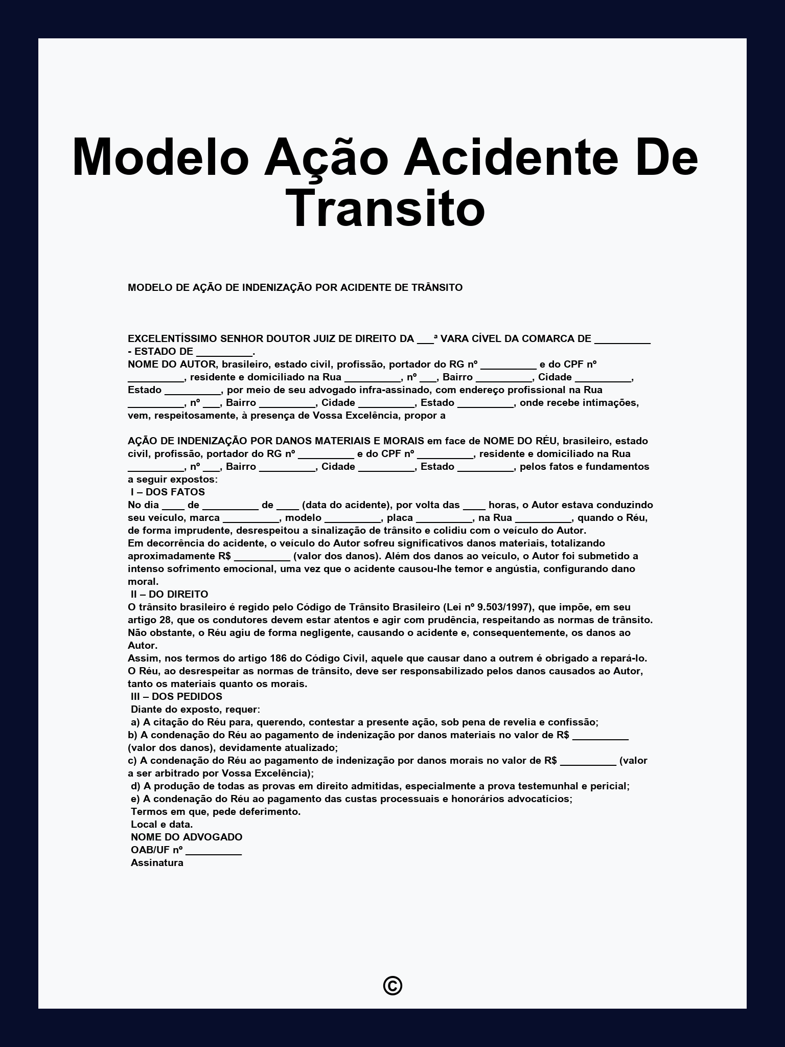 Modelo Ação Acidente De Transito