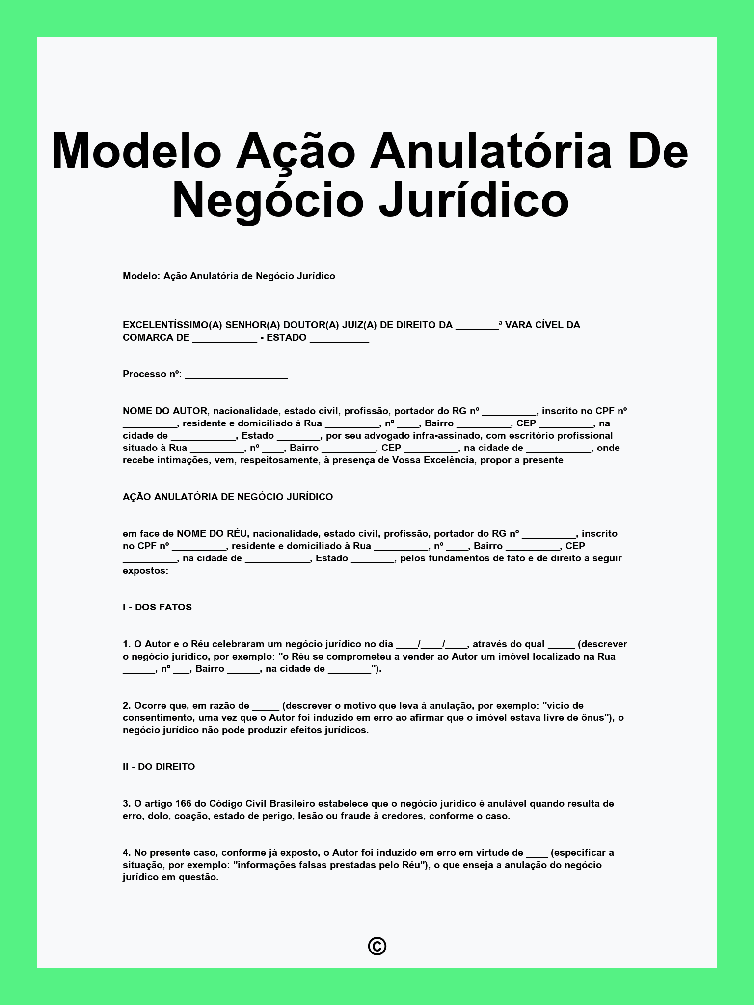Modelo Ação Anulatória De Negócio Jurídico