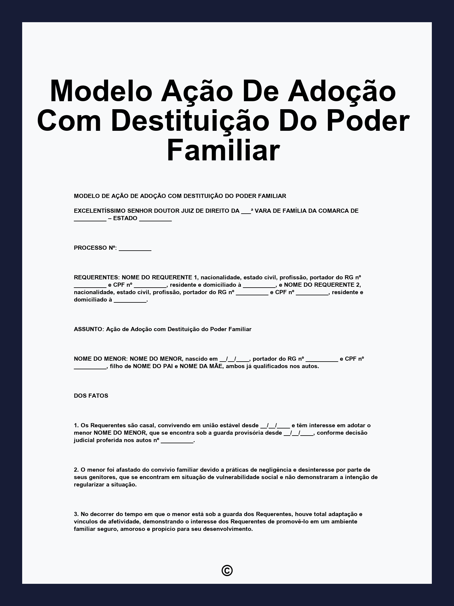 Modelo Ação De Adoção Com Destituição Do Poder Familiar