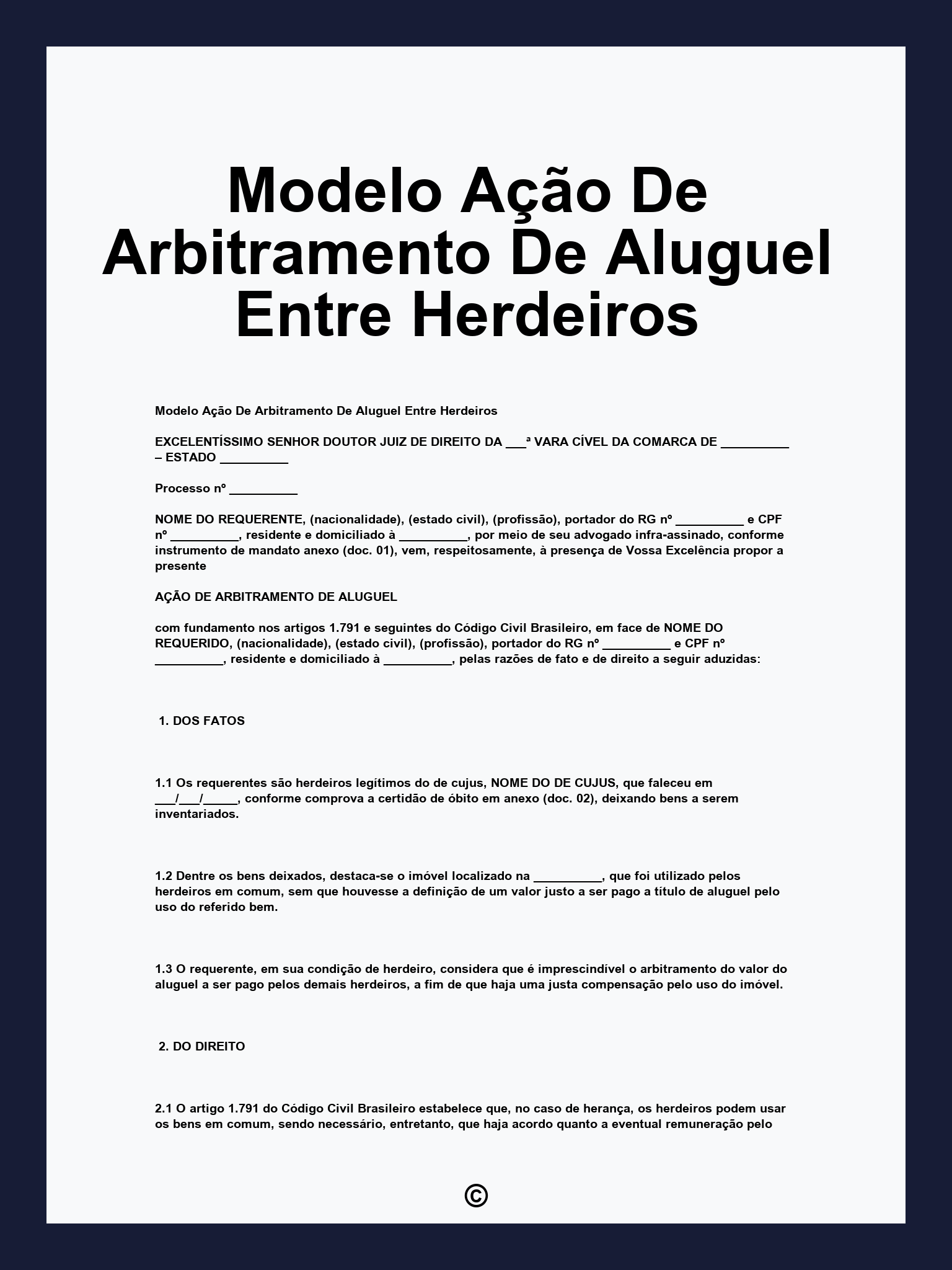 Modelo Ação De Arbitramento De Aluguel Entre Herdeiros