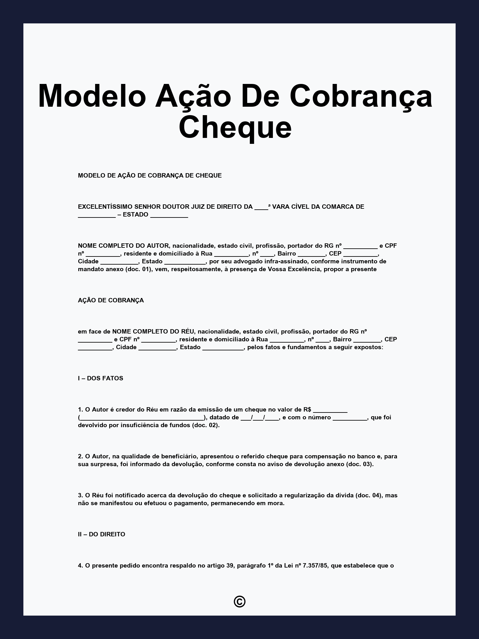 Modelo Ação De Cobrança Cheque