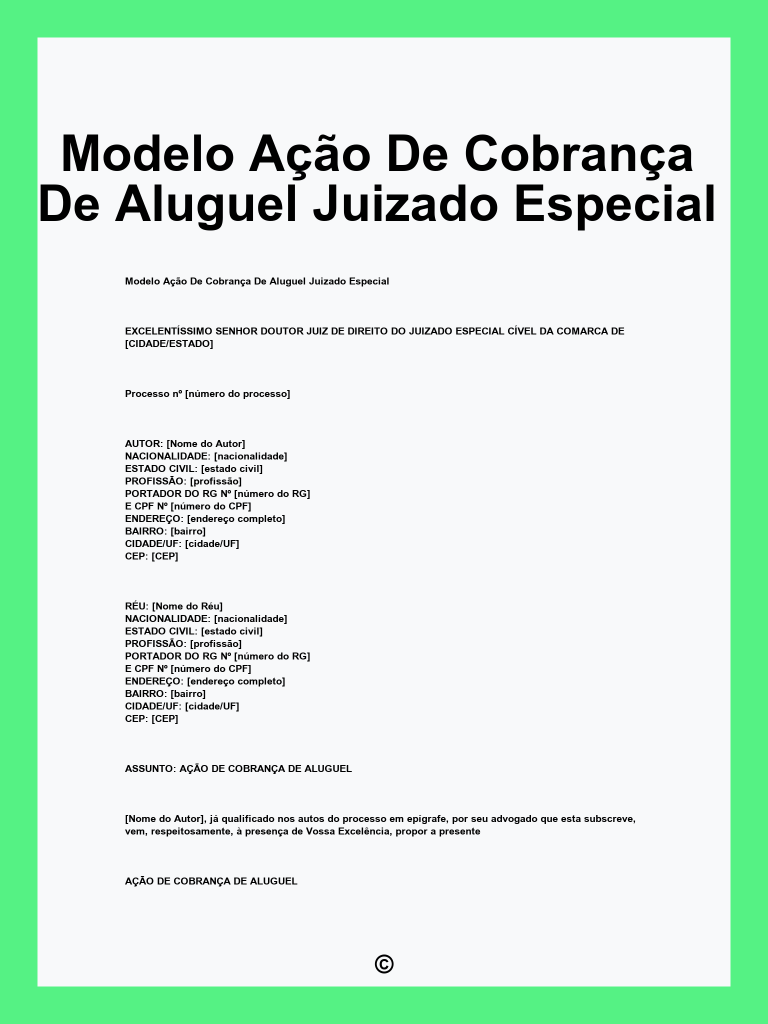 Modelo Ação De Cobrança De Aluguel Juizado Especial