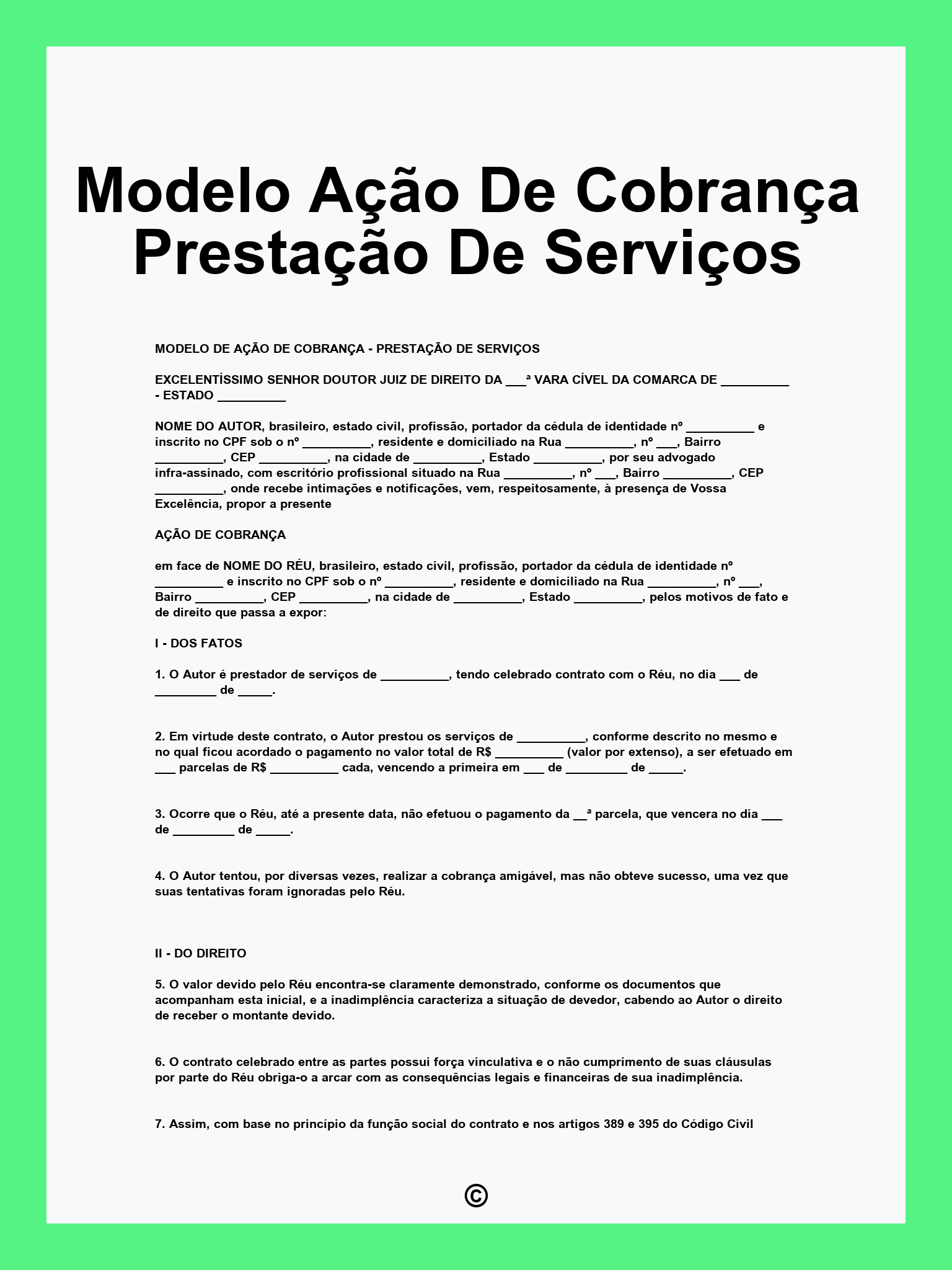 Modelo Ação De Cobrança Prestação De Serviços