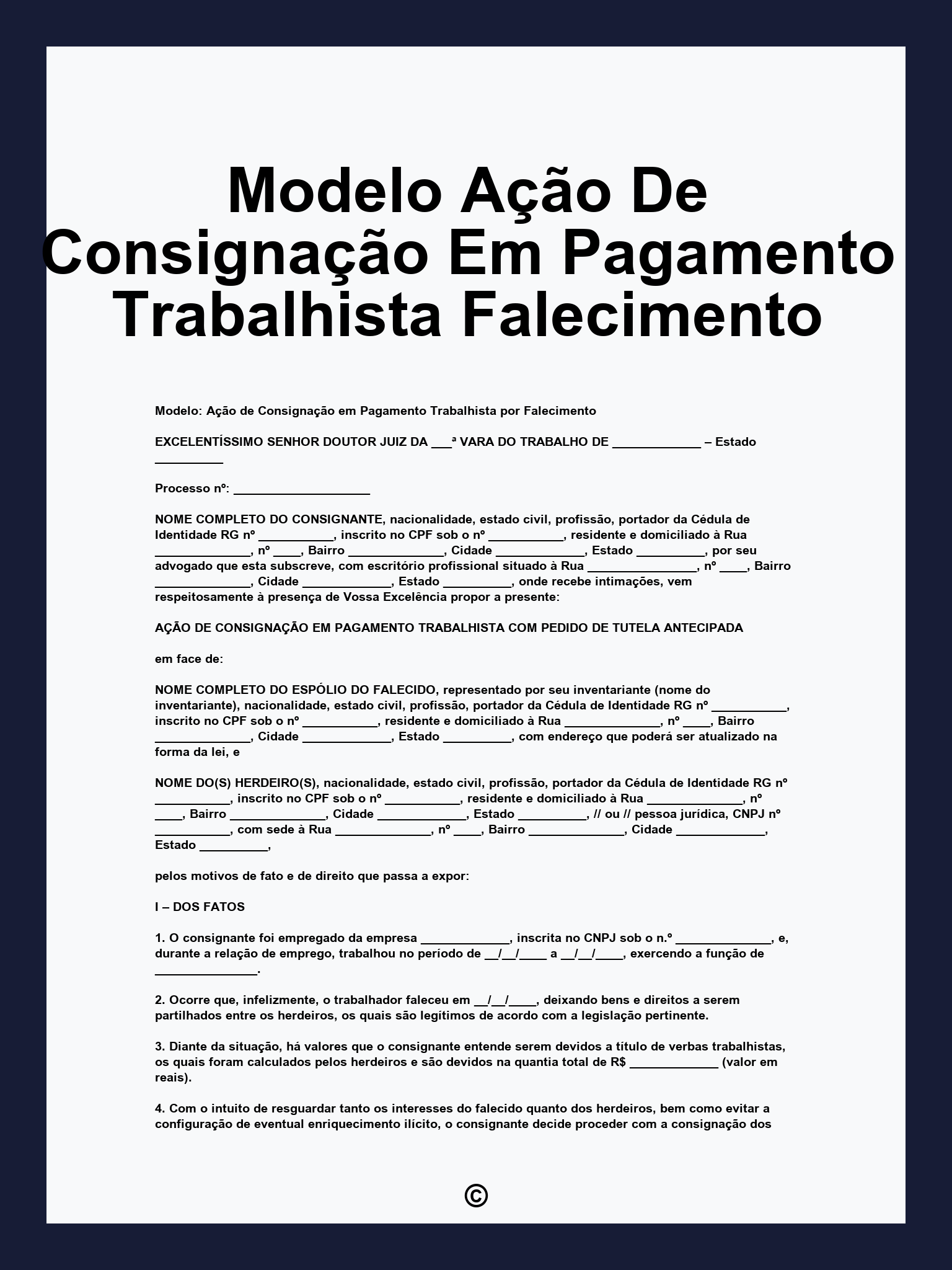 Modelo Ação De Consignação Em Pagamento Trabalhista Falecimento