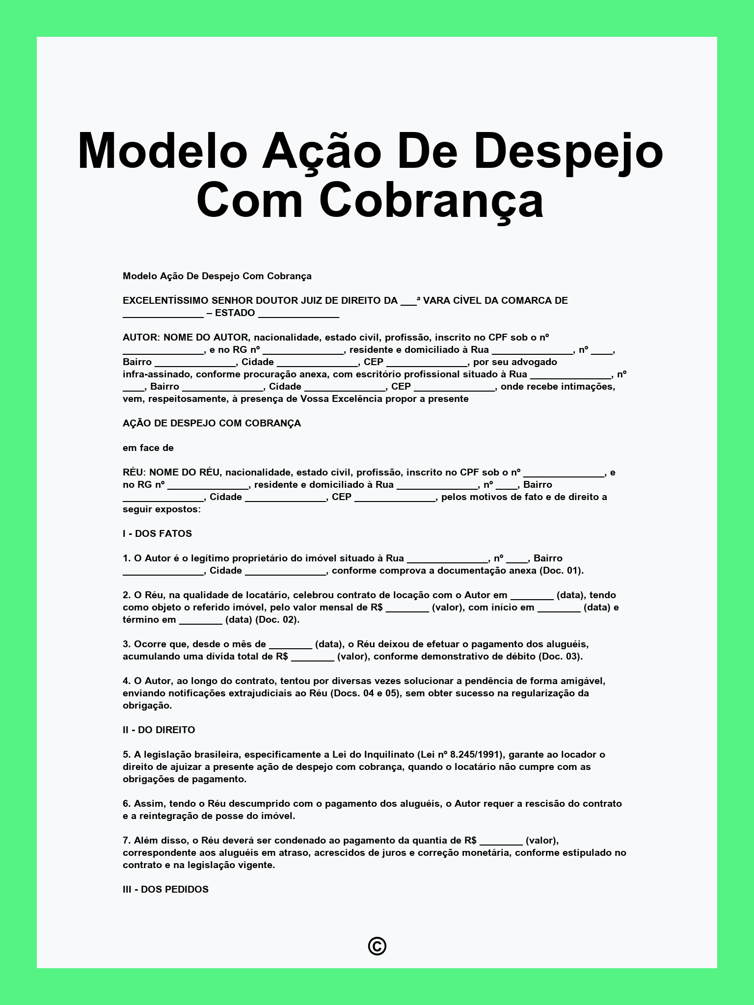 Modelo Ação De Despejo Com Cobrança
