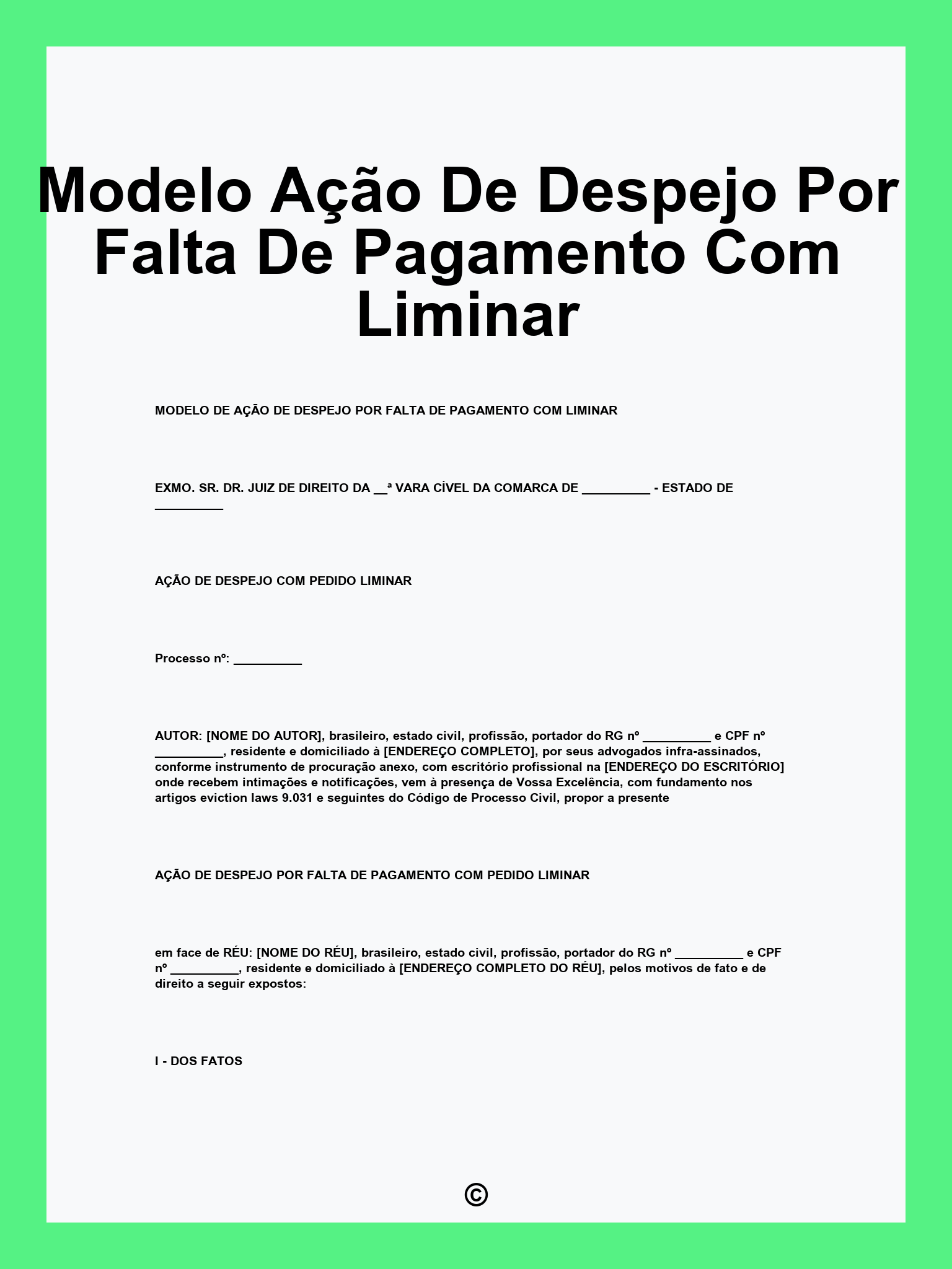Modelo Ação De Despejo Por Falta De Pagamento Com Liminar