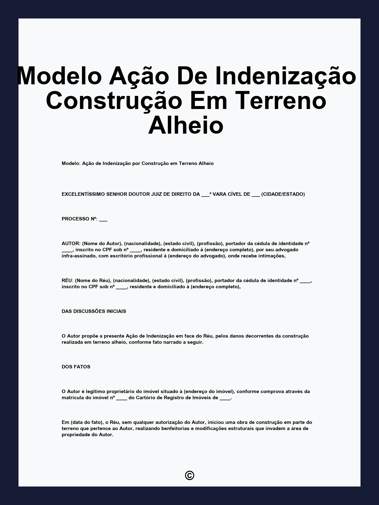 Modelo Ação De Indenização Construção Em Terreno Alheio
