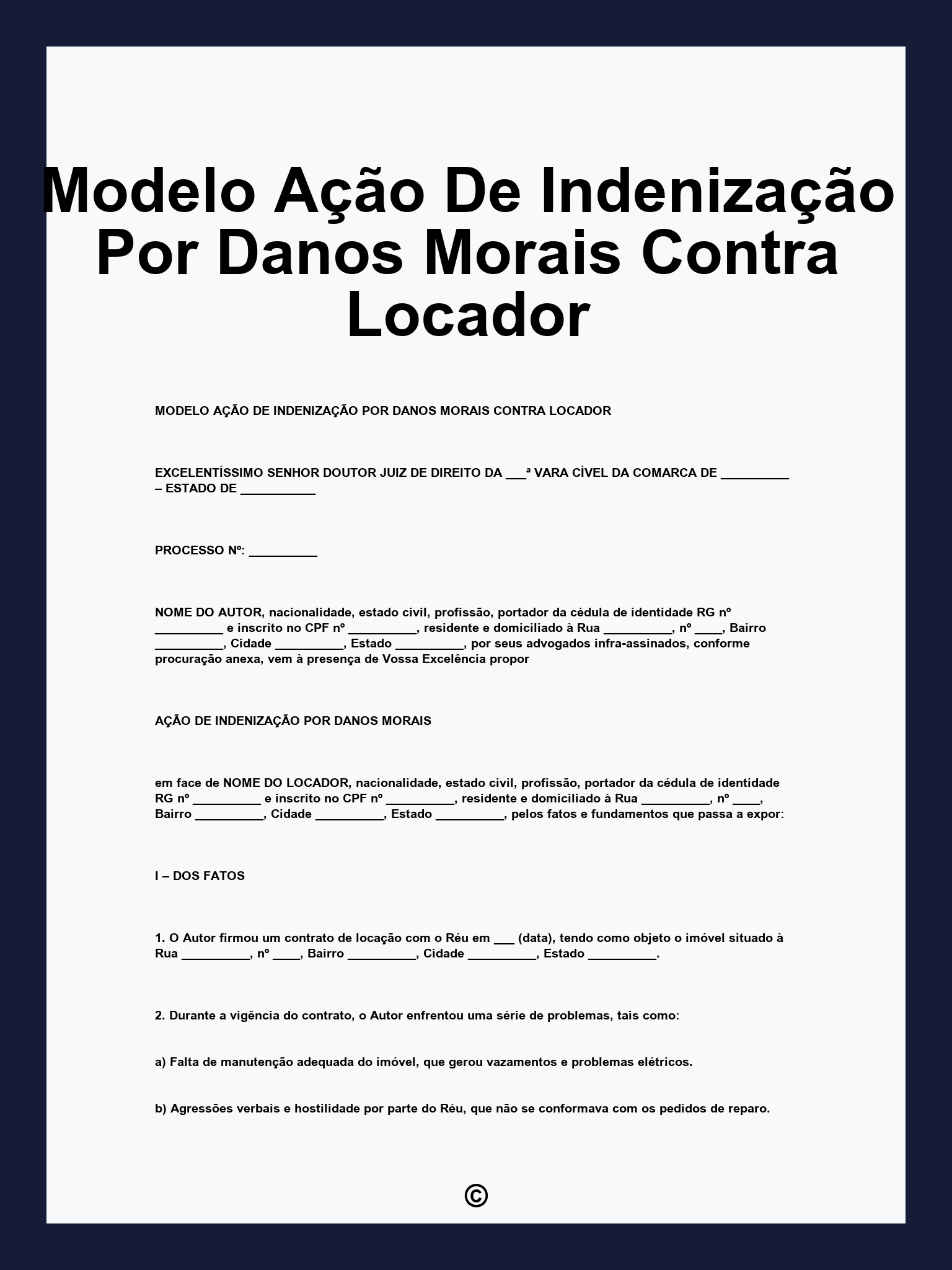 Modelo Ação De Indenização Por Danos Morais Contra Locador