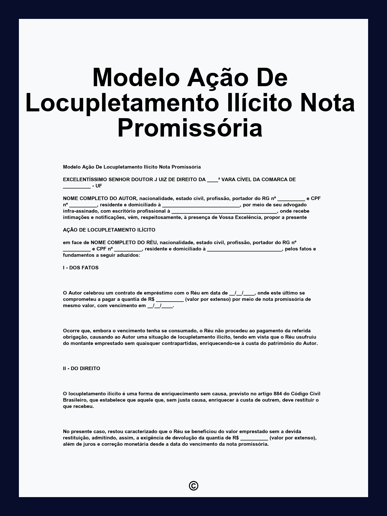 Modelo Ação De Locupletamento Ilícito Nota Promissória