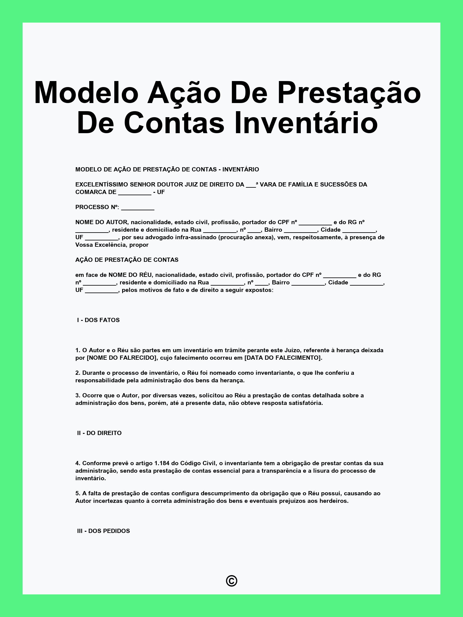 Modelo Ação De Prestação De Contas Inventário