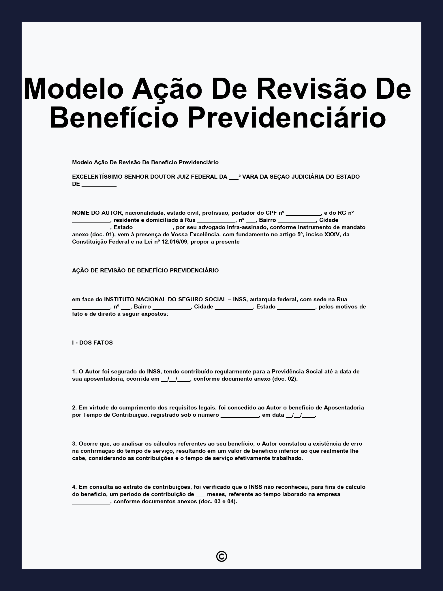 Modelo Ação De Revisão De Benefício Previdenciário