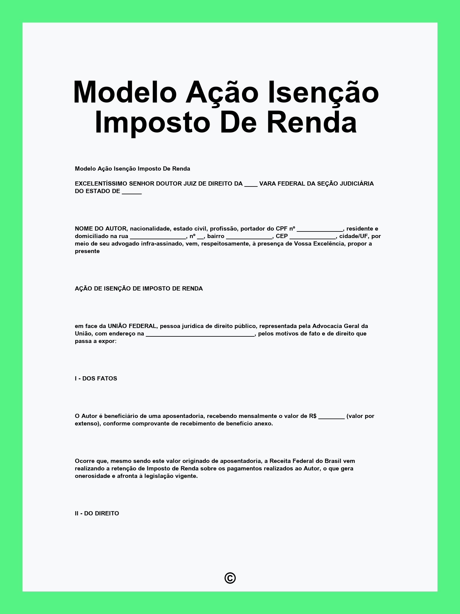 Modelo Ação Isenção Imposto De Renda