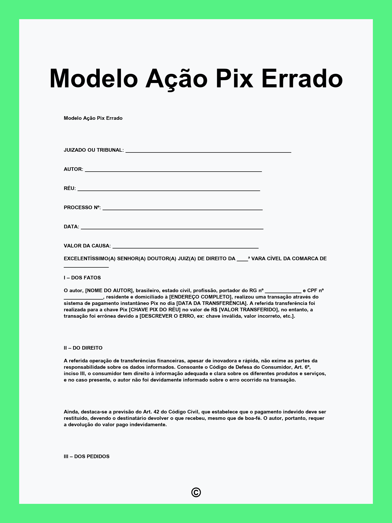 Modelo Ação Pix Errado