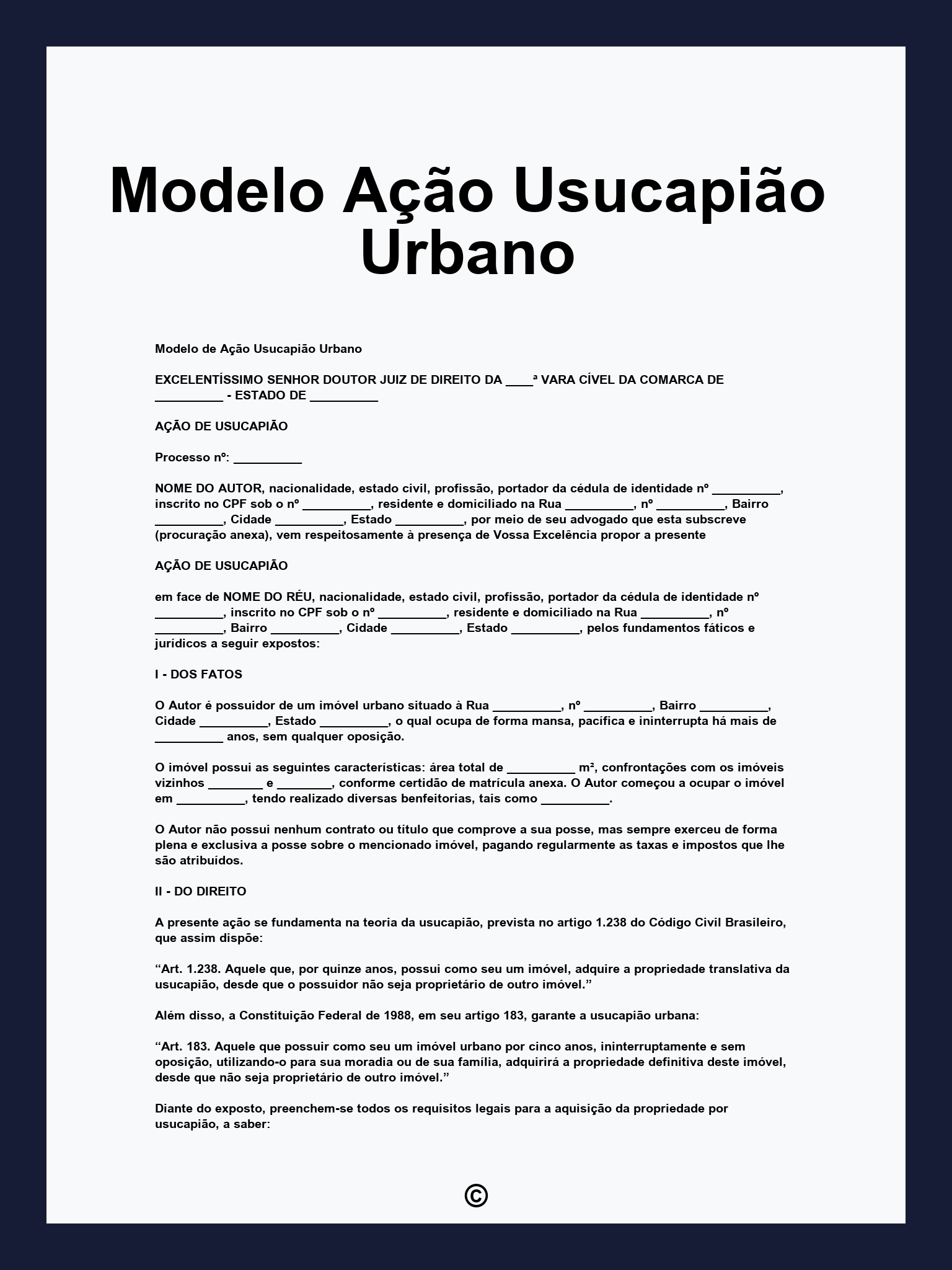 Modelo Ação Usucapião Urbano