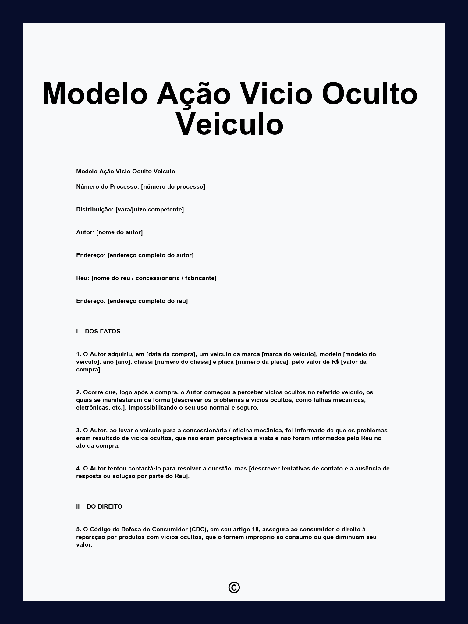 Modelo Ação Vicio Oculto Veiculo