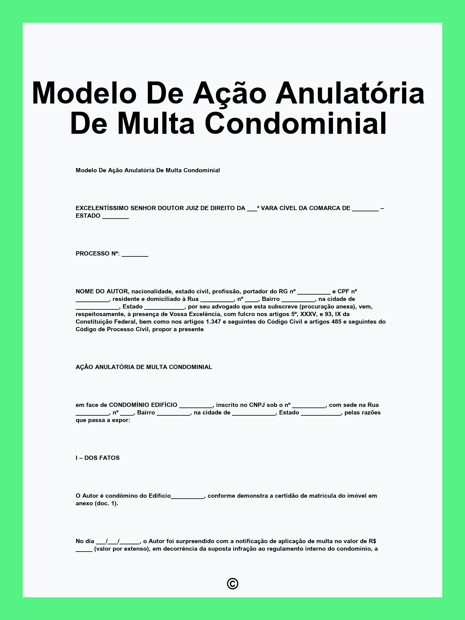 Modelo De Ação Anulatória De Multa Condominial