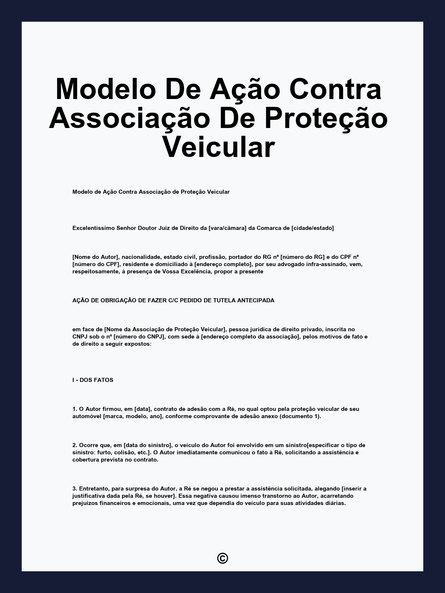 Modelo De Ação Contra Associação De Proteção Veicular