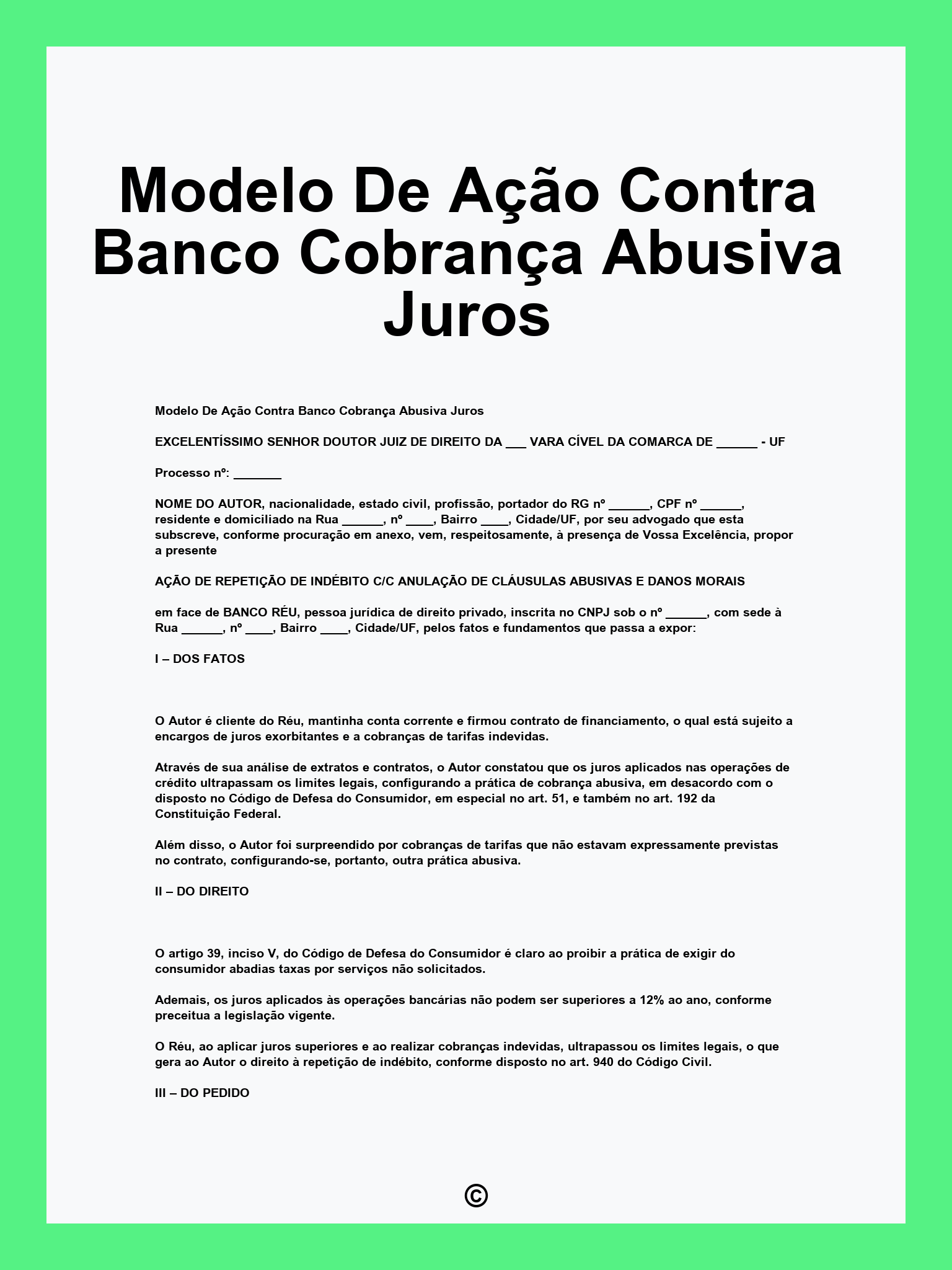 Modelo De Ação Contra Banco Cobrança Abusiva Juros
