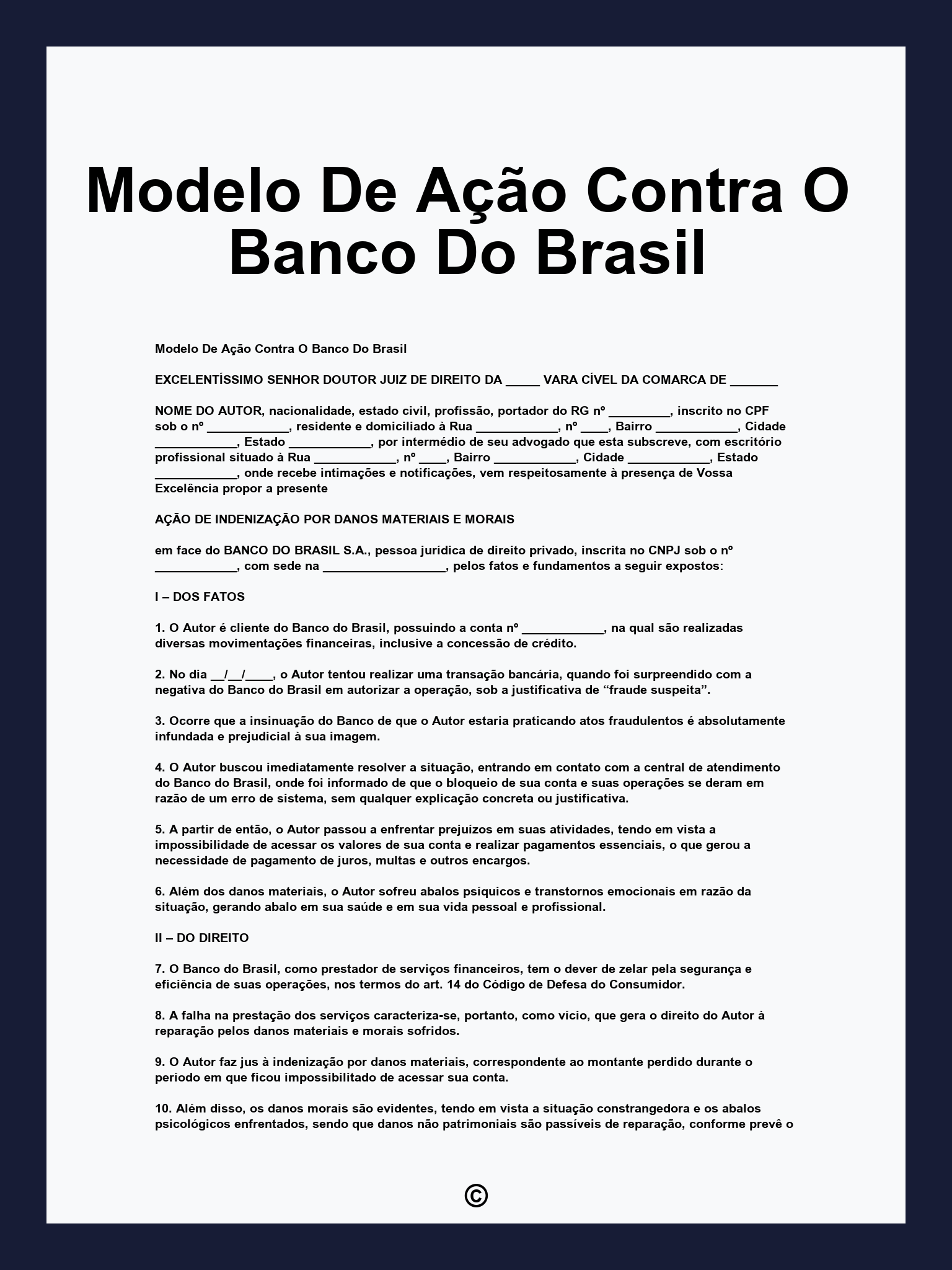Modelo De Ação Contra O Banco Do Brasil