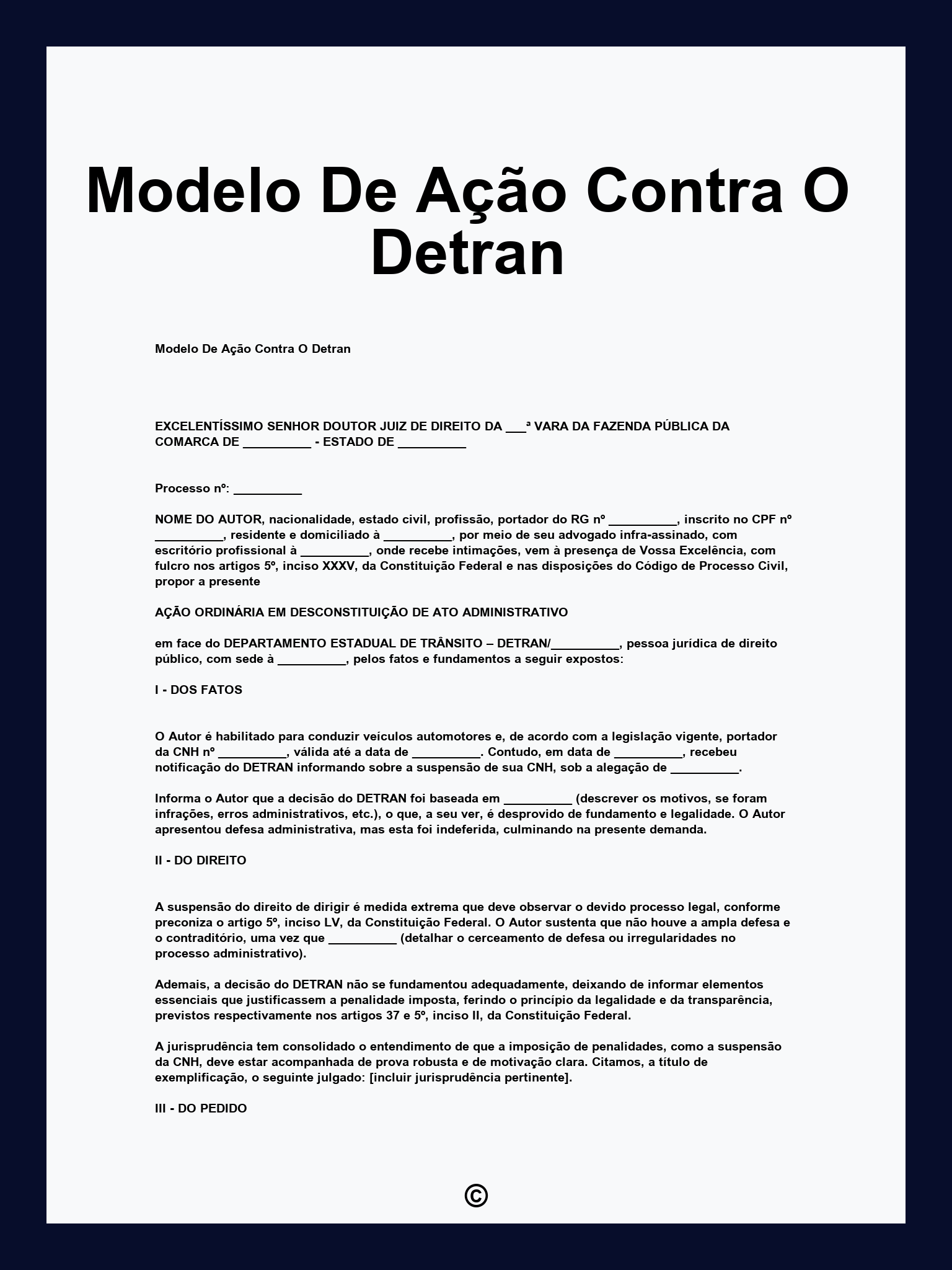 Modelo De Ação Contra O Detran