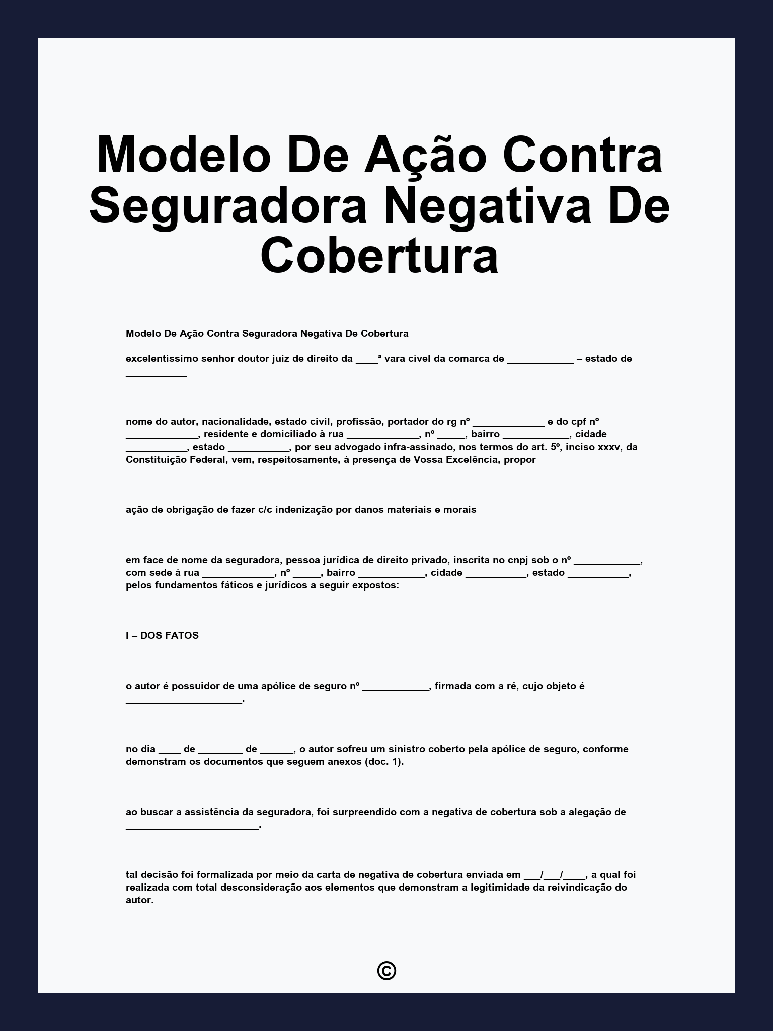 Modelo De Ação Contra Seguradora Negativa De Cobertura