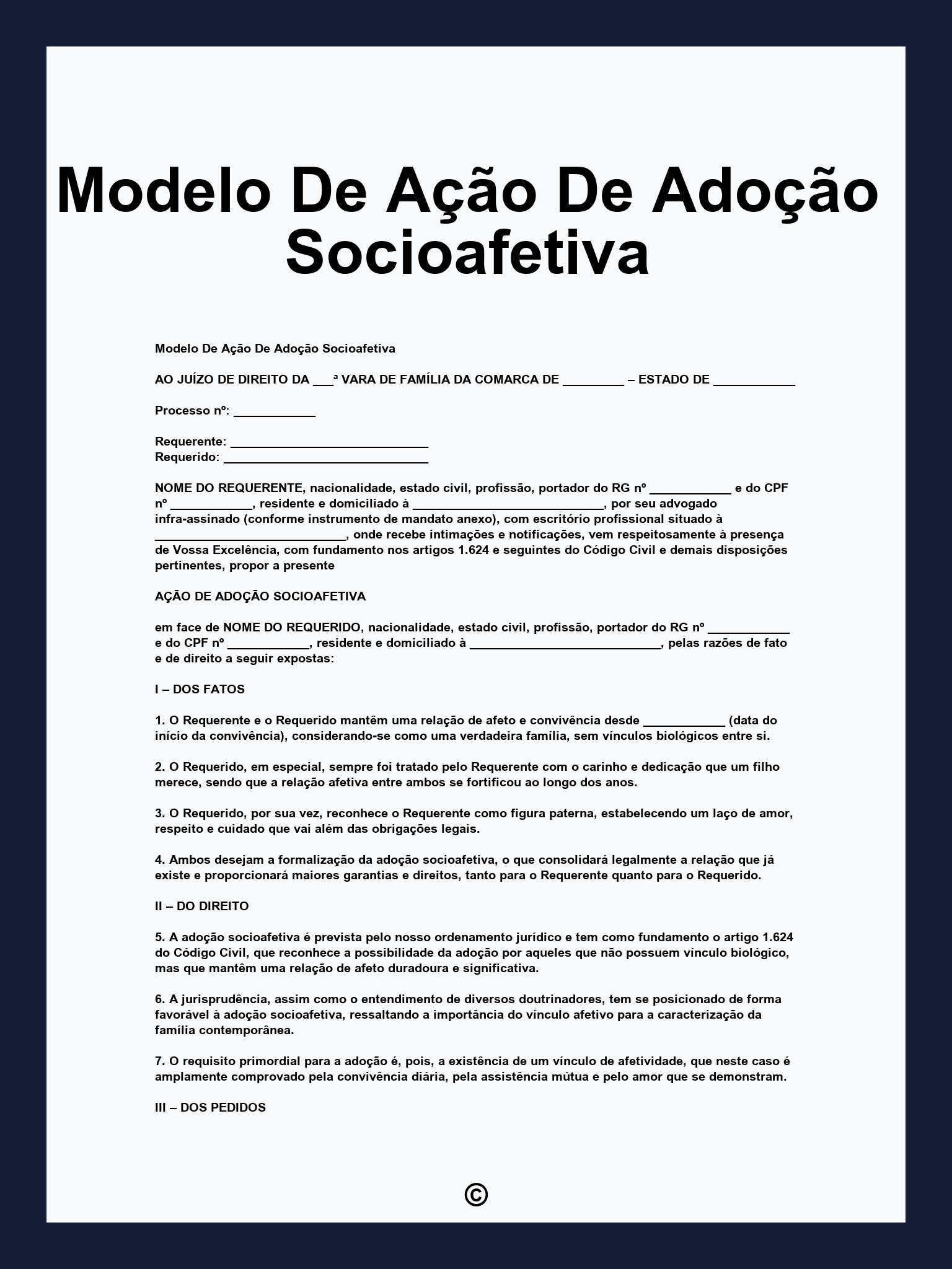 Modelo De Ação De Adoção Socioafetiva