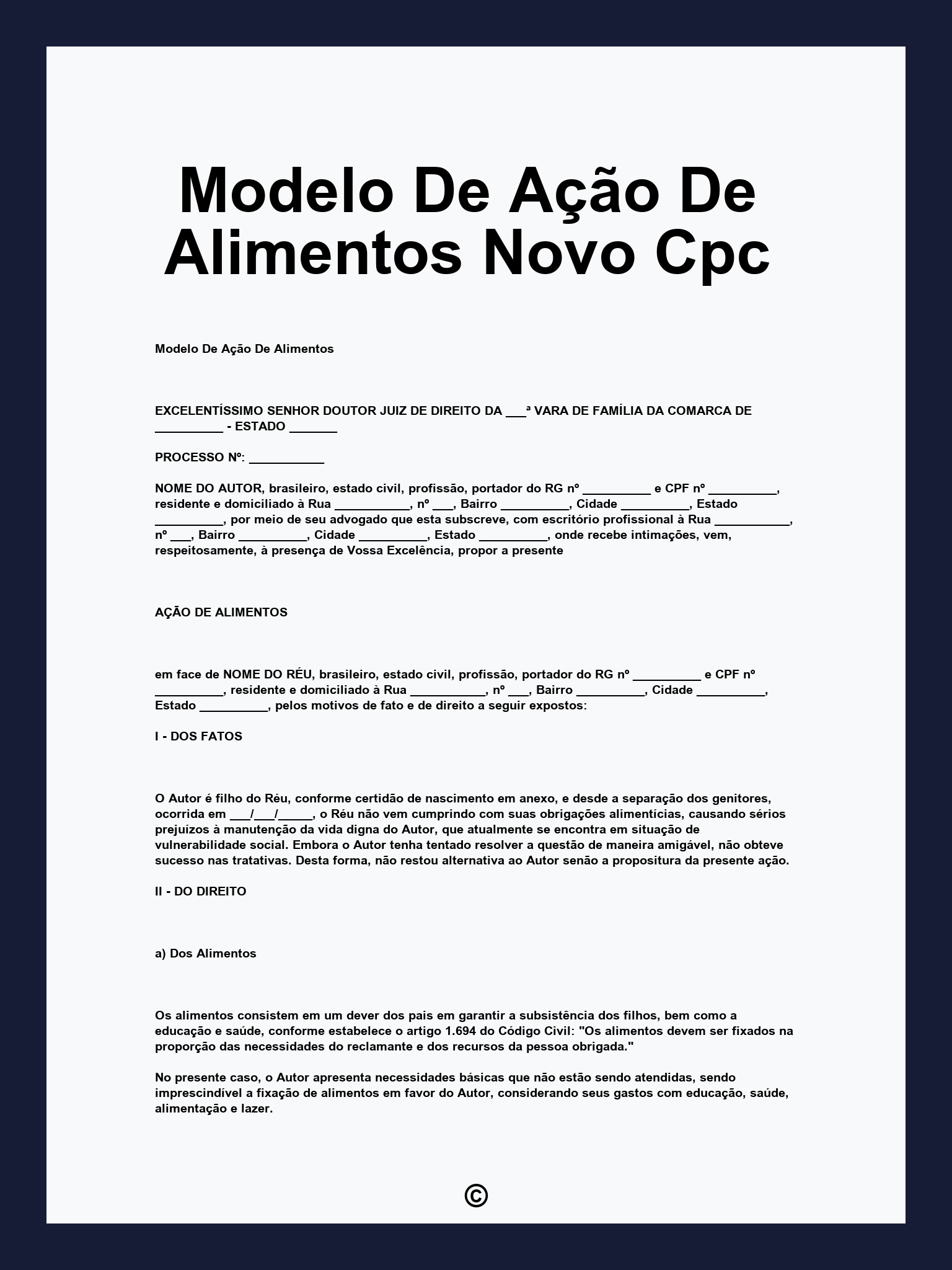 Modelo De Ação De Alimentos Novo Cpc