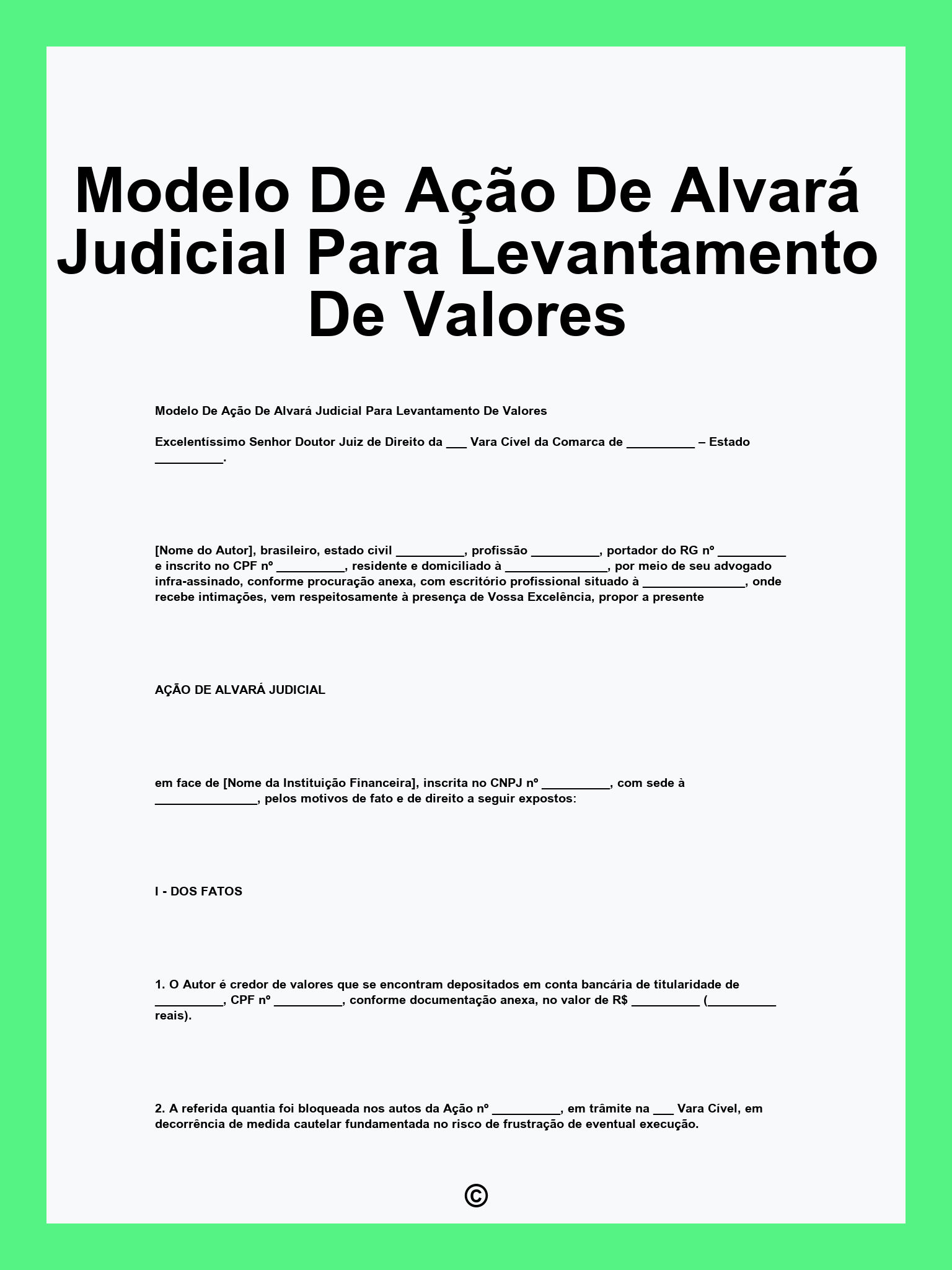 Modelo De Ação De Alvará Judicial Para Levantamento De Valores