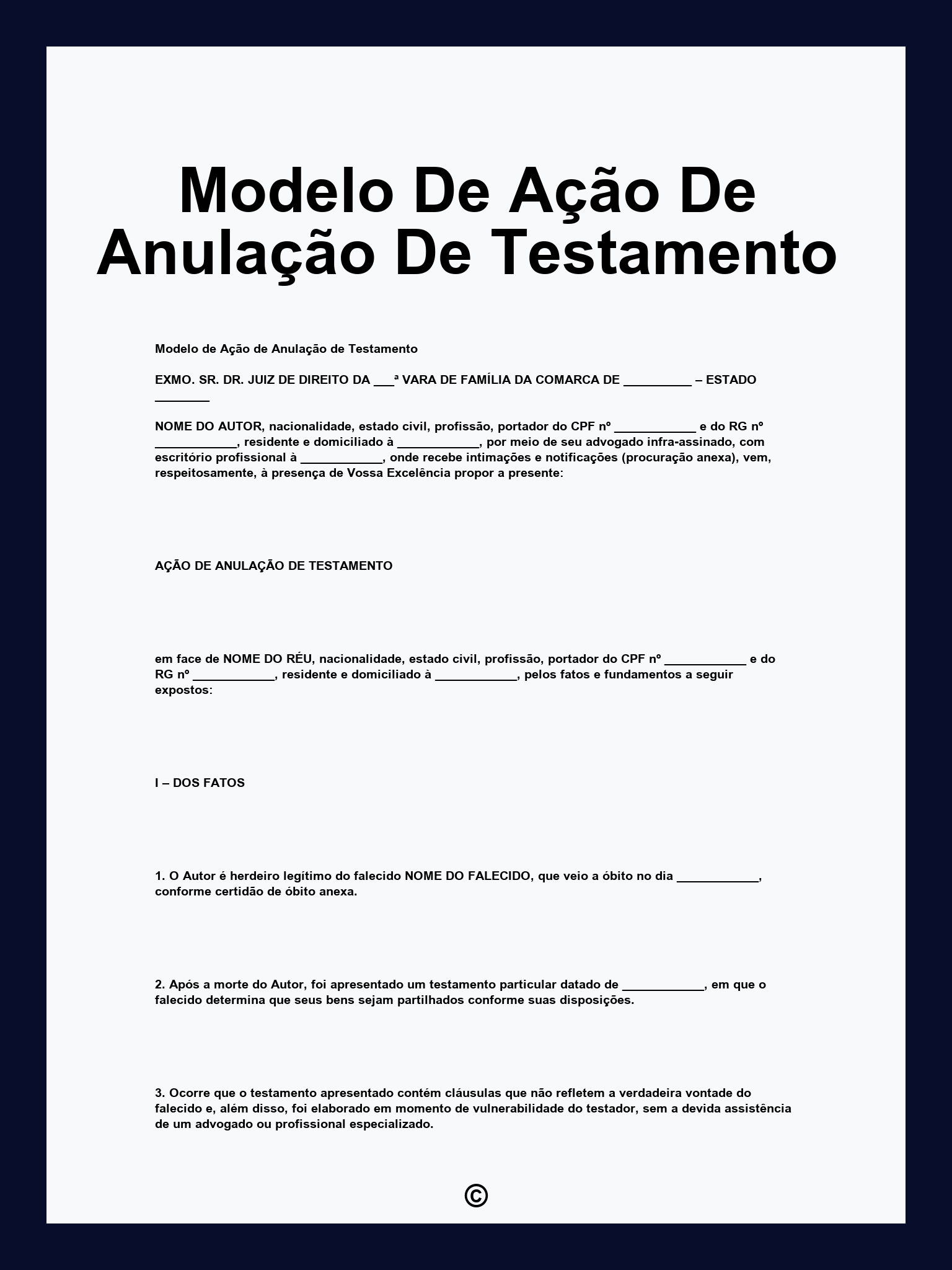 Modelo De Ação De Anulação De Testamento