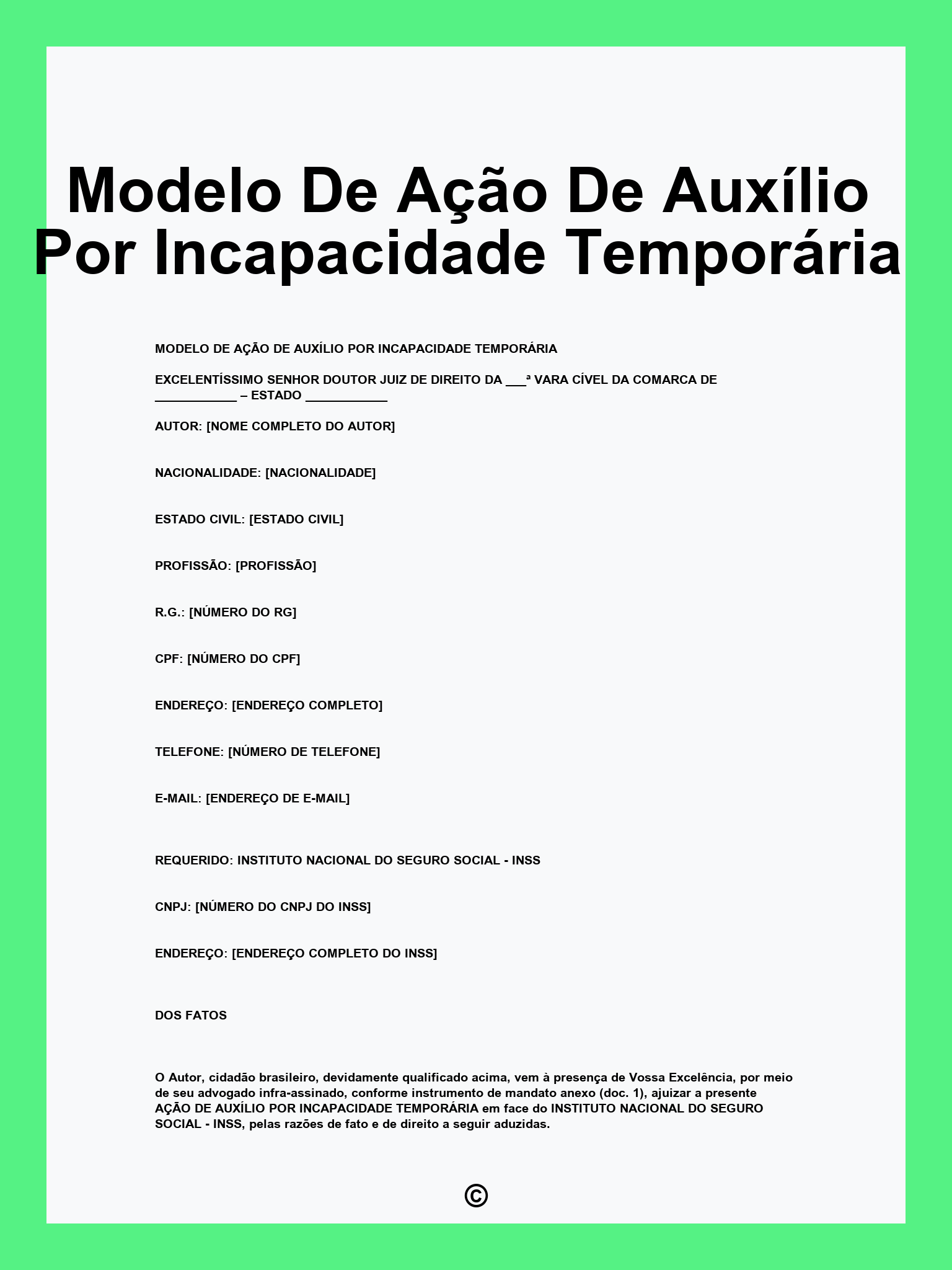 Modelo De Ação De Auxílio Por Incapacidade Temporária