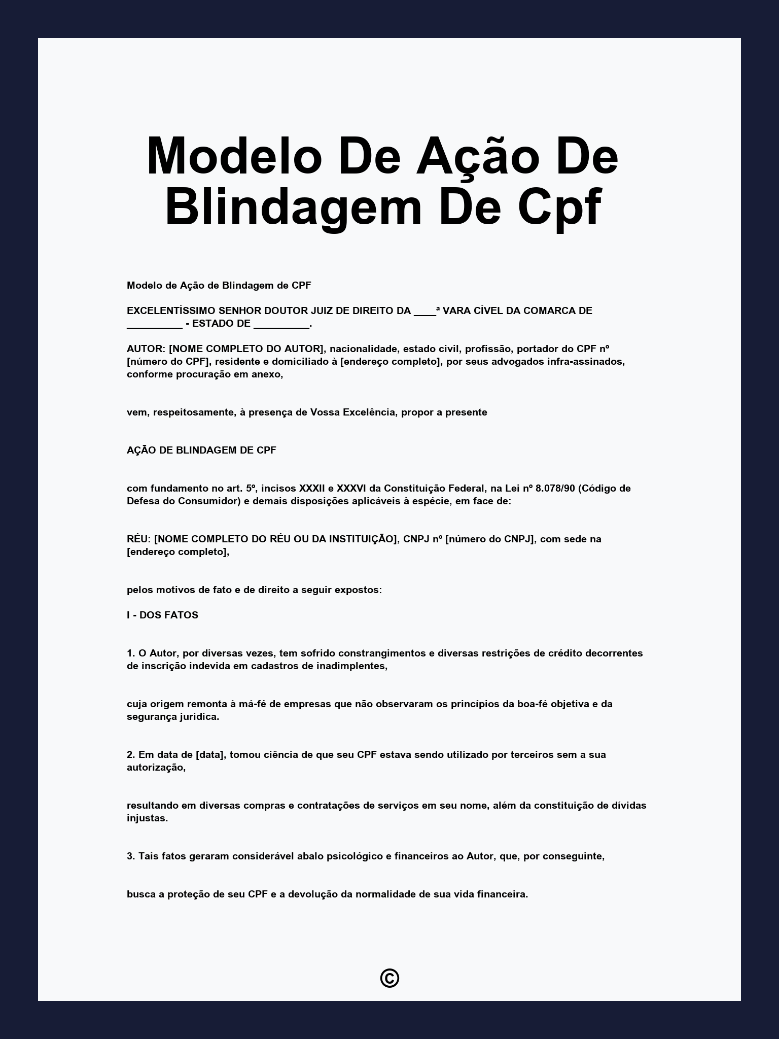 Modelo De Ação De Blindagem De Cpf