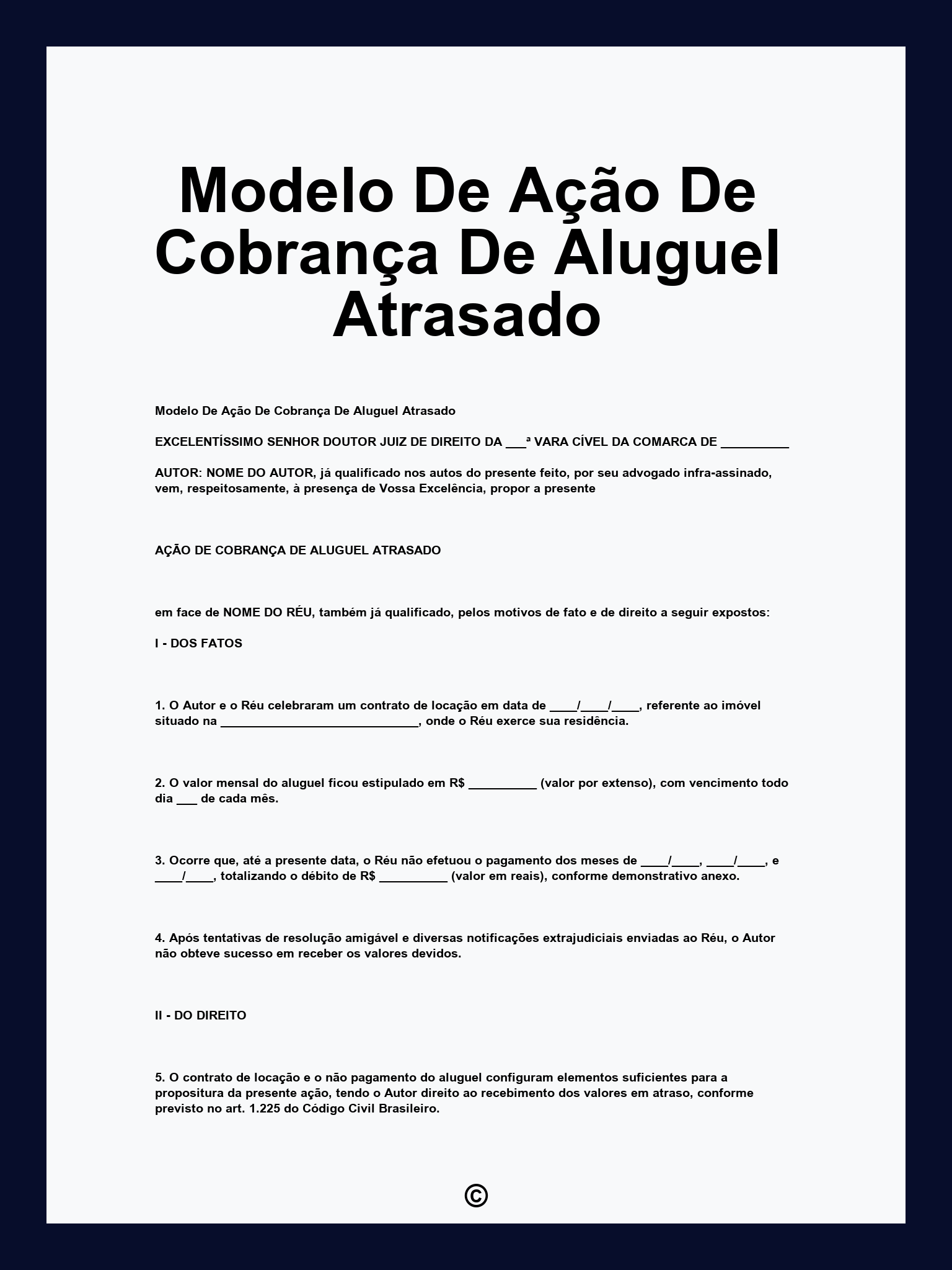 Modelo De Ação De Cobrança De Aluguel Atrasado