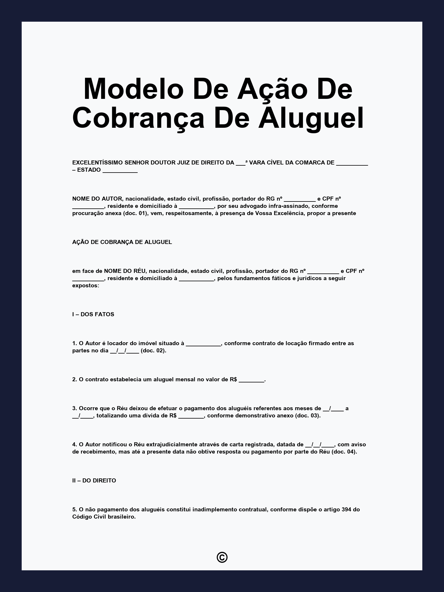 Modelo De Ação De Cobrança De Aluguel