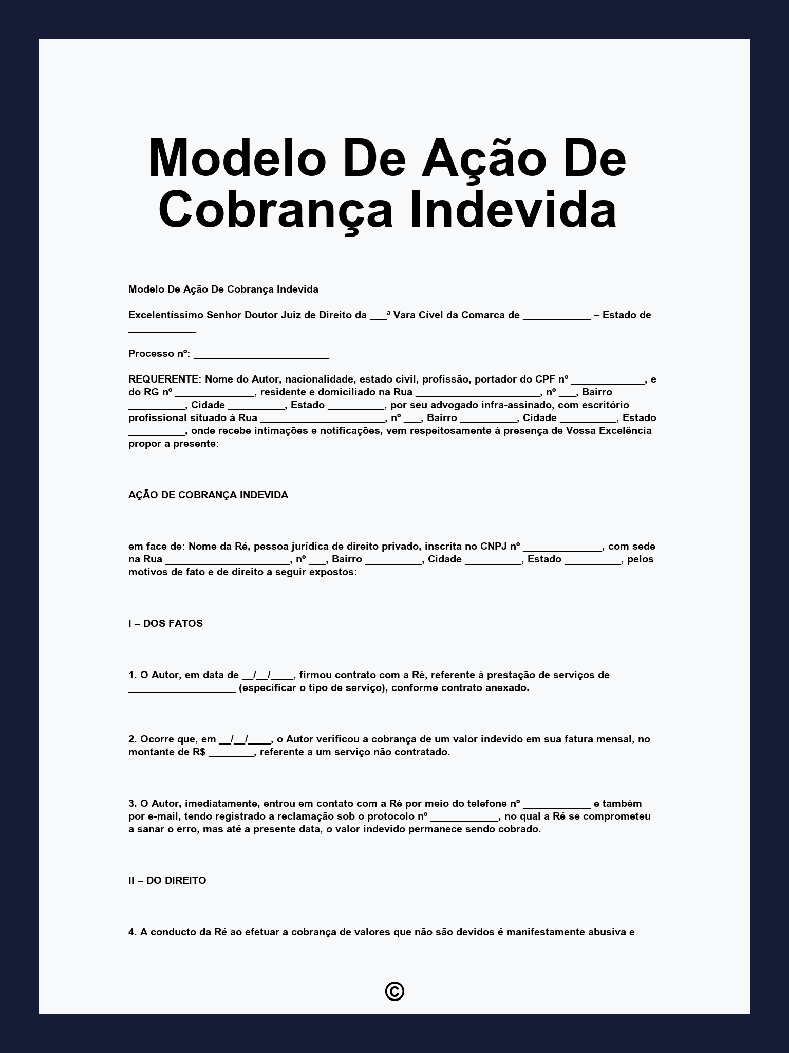 Modelo De Ação De Cobrança Indevida