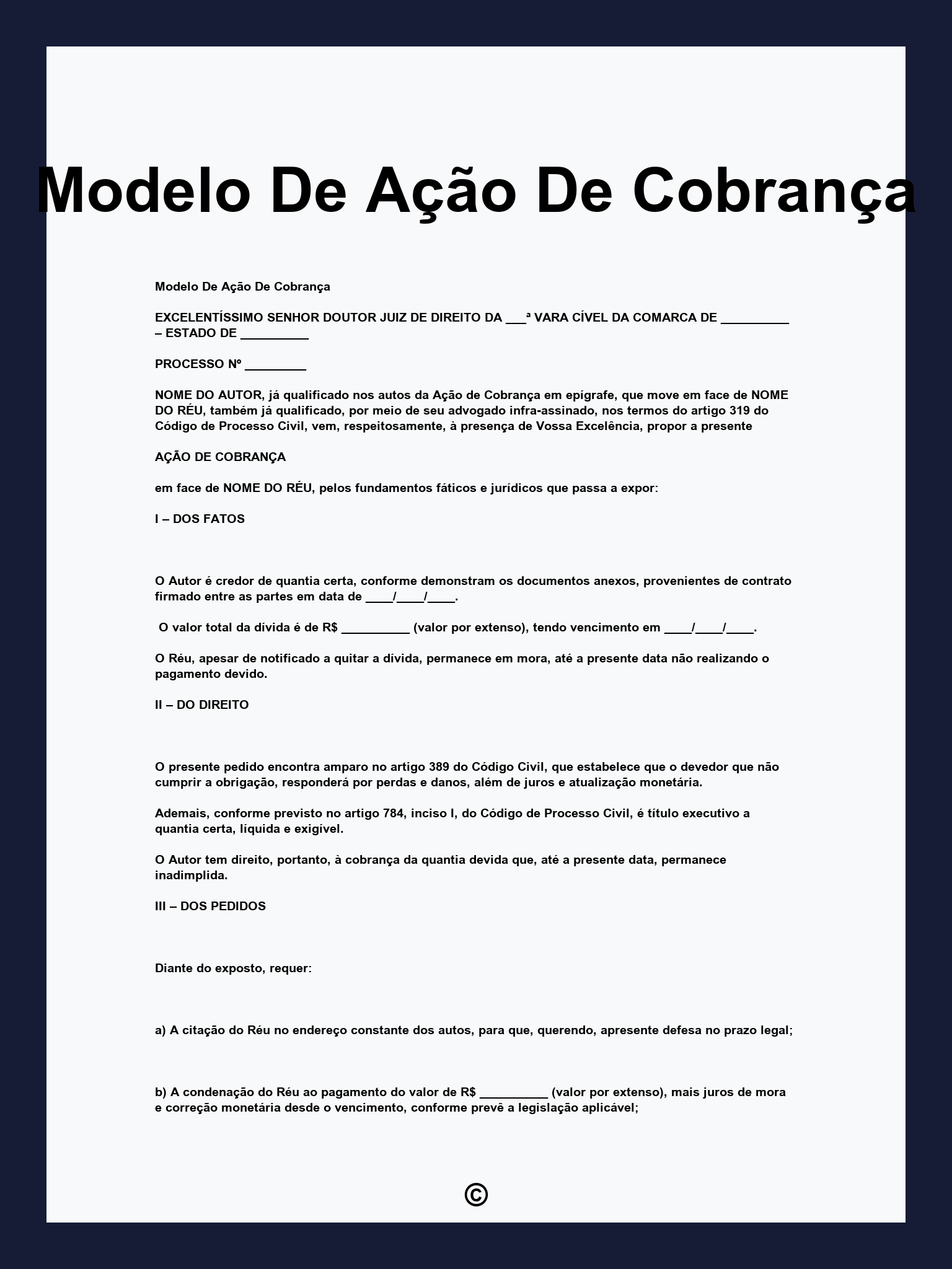 Modelo De Ação De Cobrança