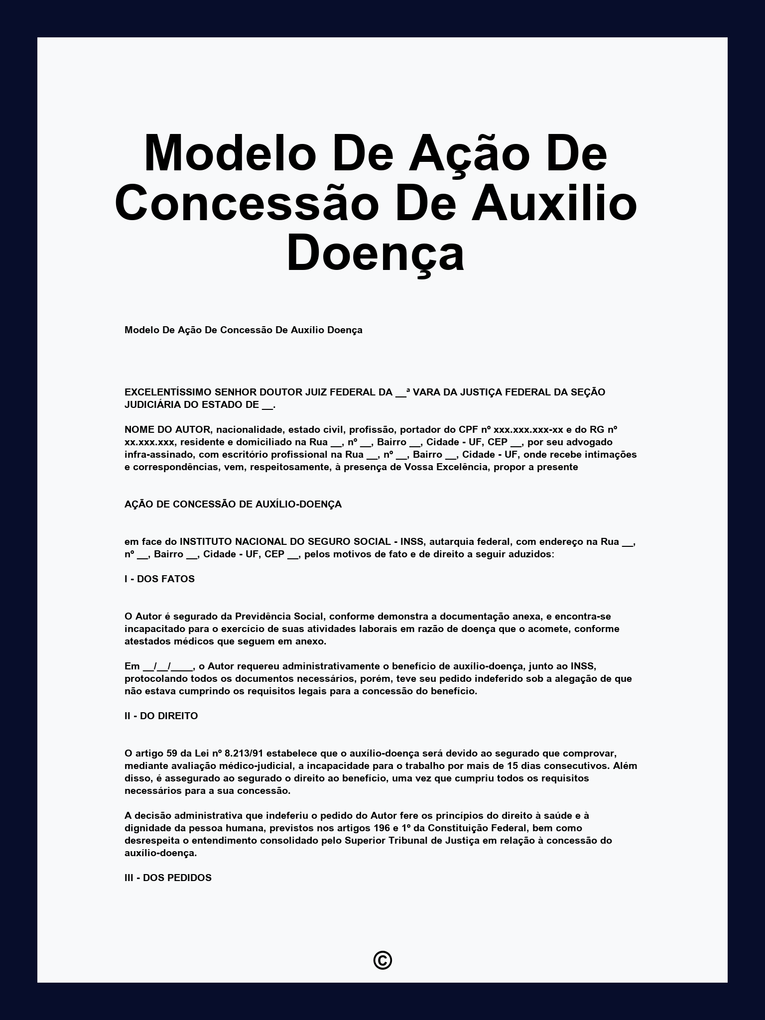 Modelo De Ação De Concessão De Auxilio Doença