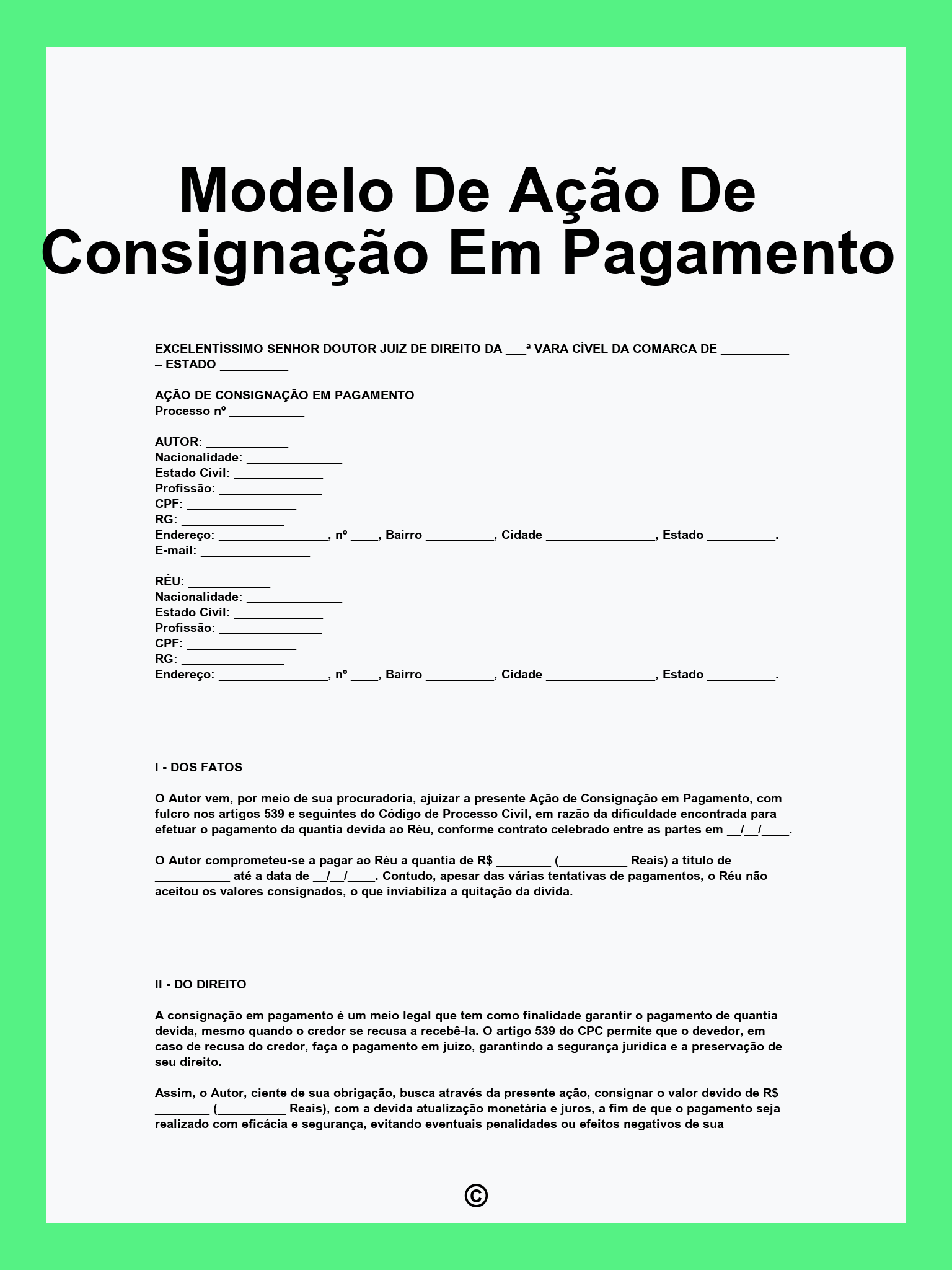 Modelo De Ação De Consignação Em Pagamento