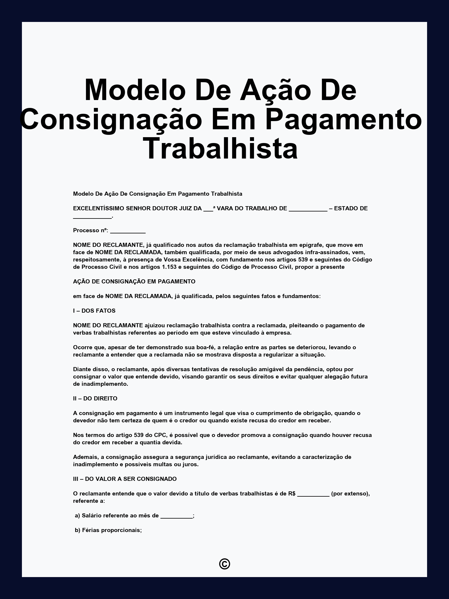 Modelo De Ação De Consignação Em Pagamento Trabalhista