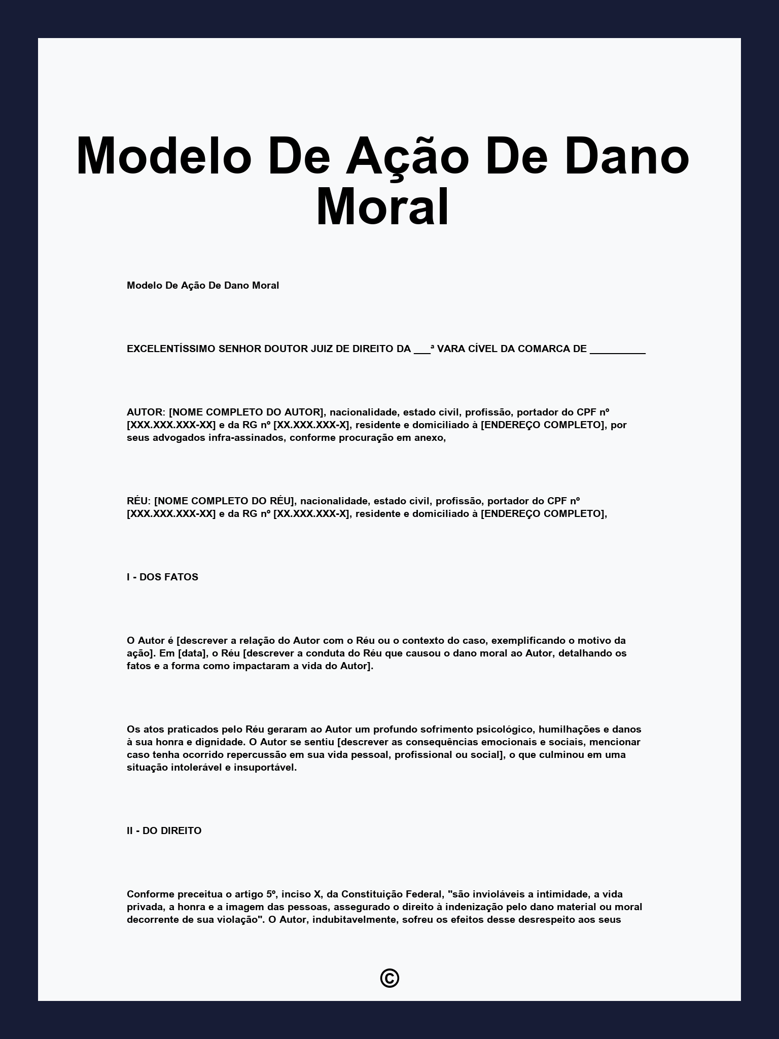 Modelo De Ação De Dano Moral