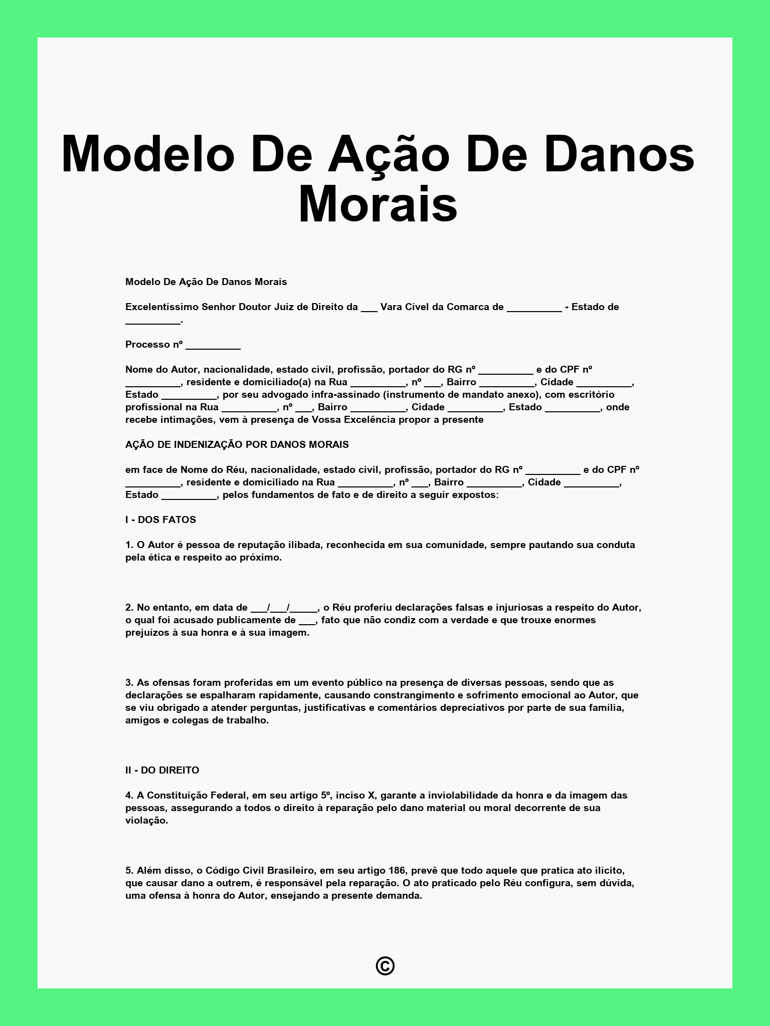 Modelo De Ação De Danos Morais