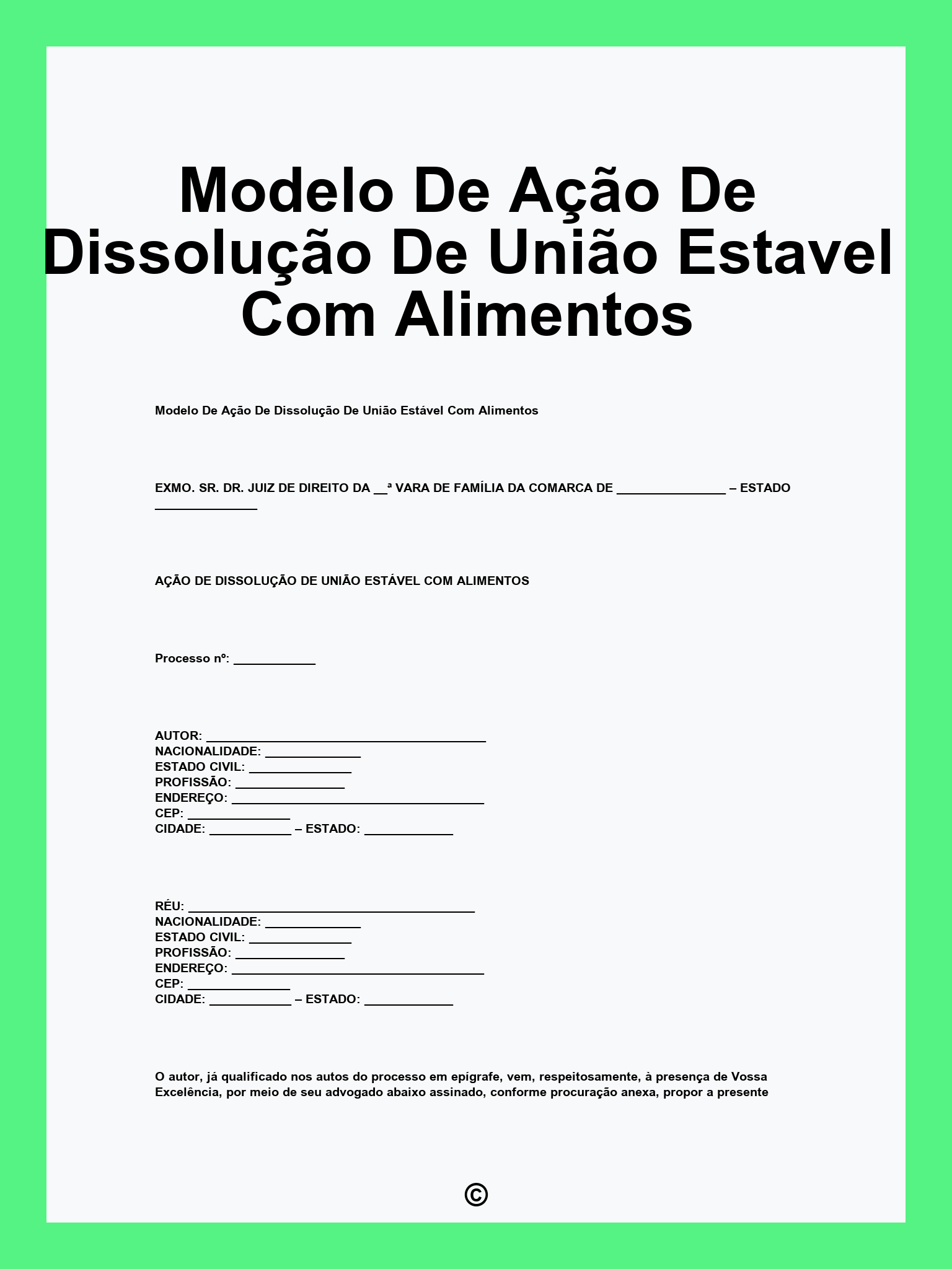 Modelo De Ação De Dissolução De União Estavel Com Alimentos