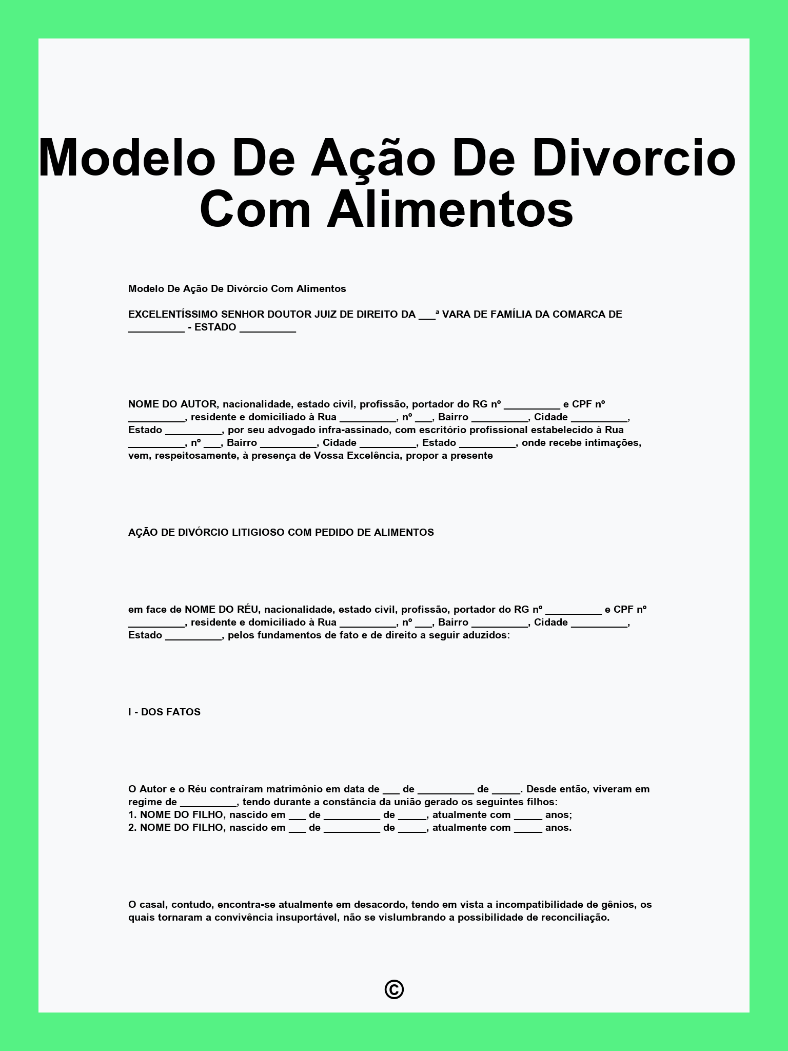 Modelo De Ação De Divorcio Com Alimentos