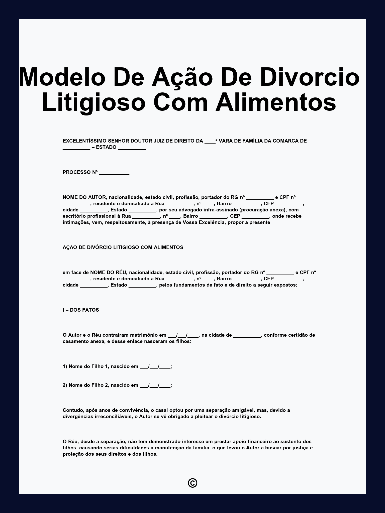 Modelo De Ação De Divorcio Litigioso Com Alimentos