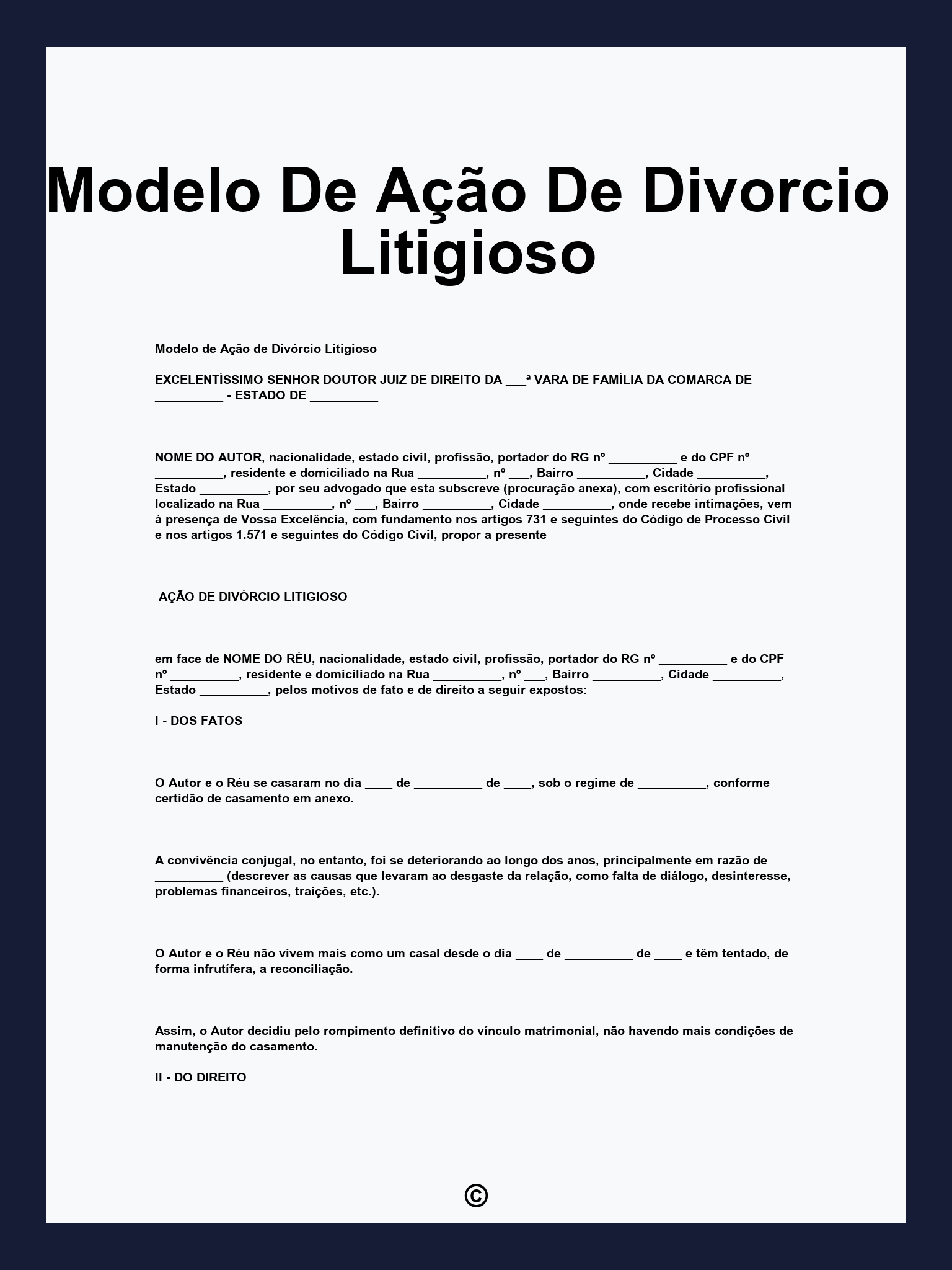 Modelo De Ação De Divorcio Litigioso