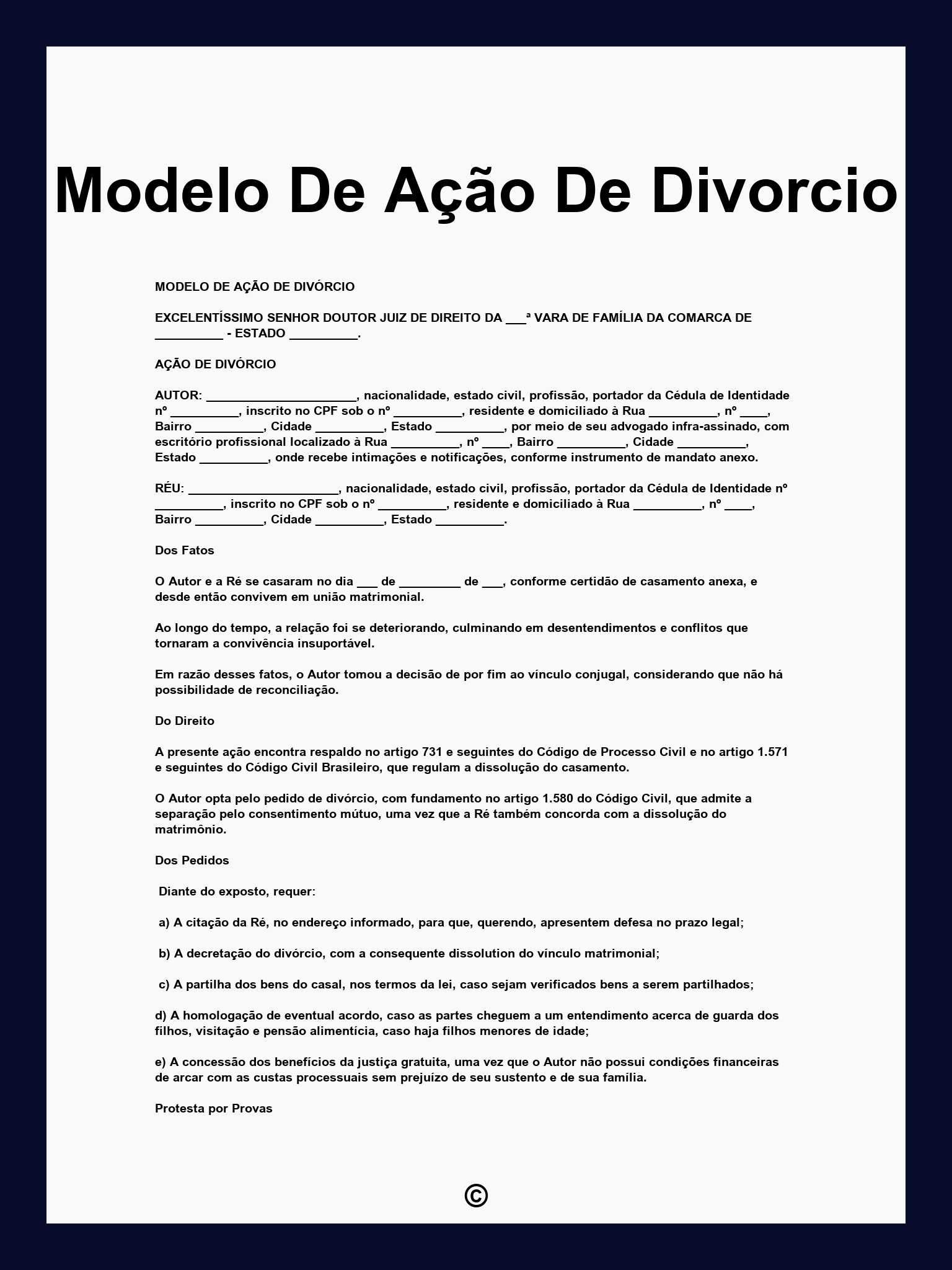 Modelo De Ação De Divorcio